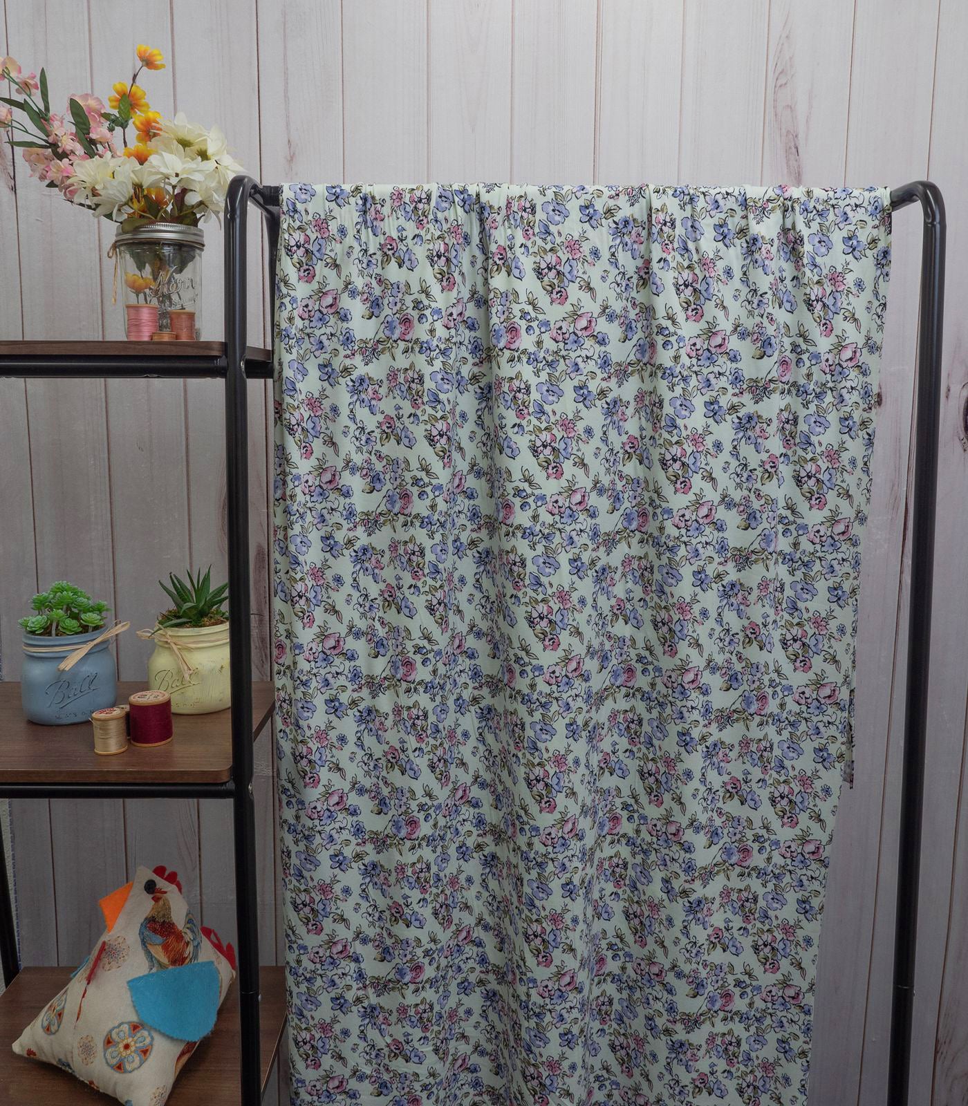 Mint/Purple/Baby Pink Small Floral Double Brushed Poly Fabric