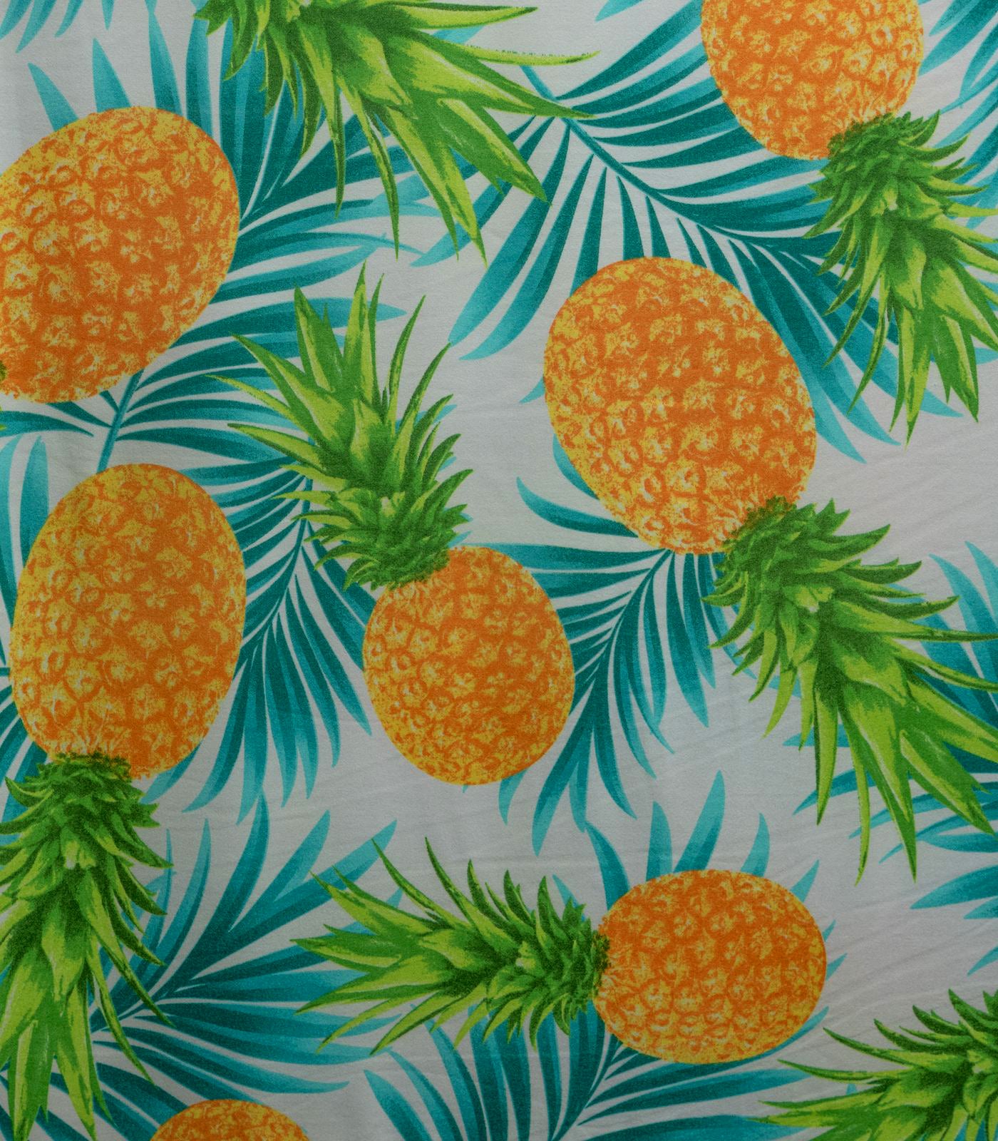 White/Yellow/Green Pineapples/Tropical Double Brushed Poly Fabric