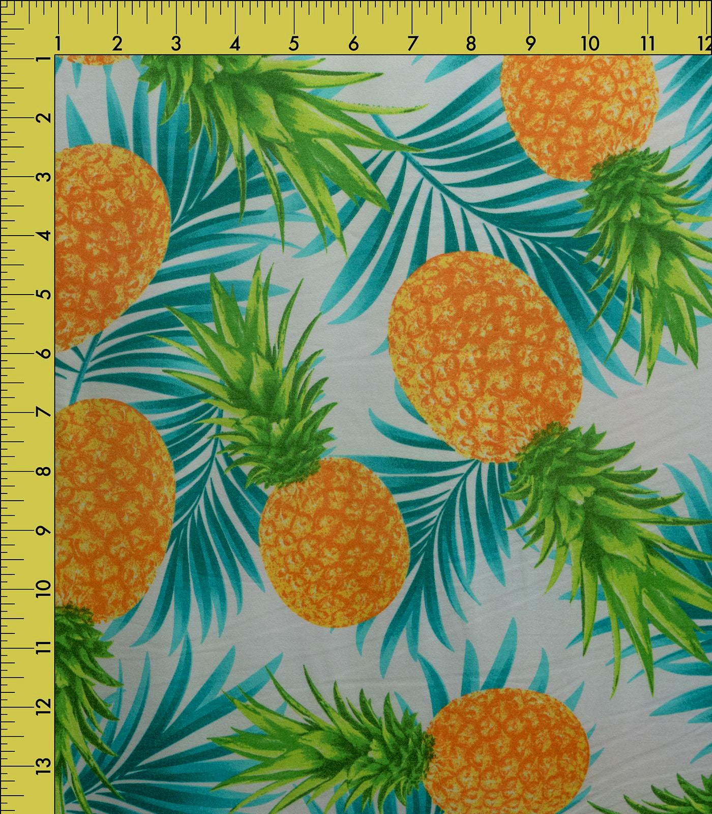 White/Yellow/Green Pineapples/Tropical Double Brushed Poly Fabric
