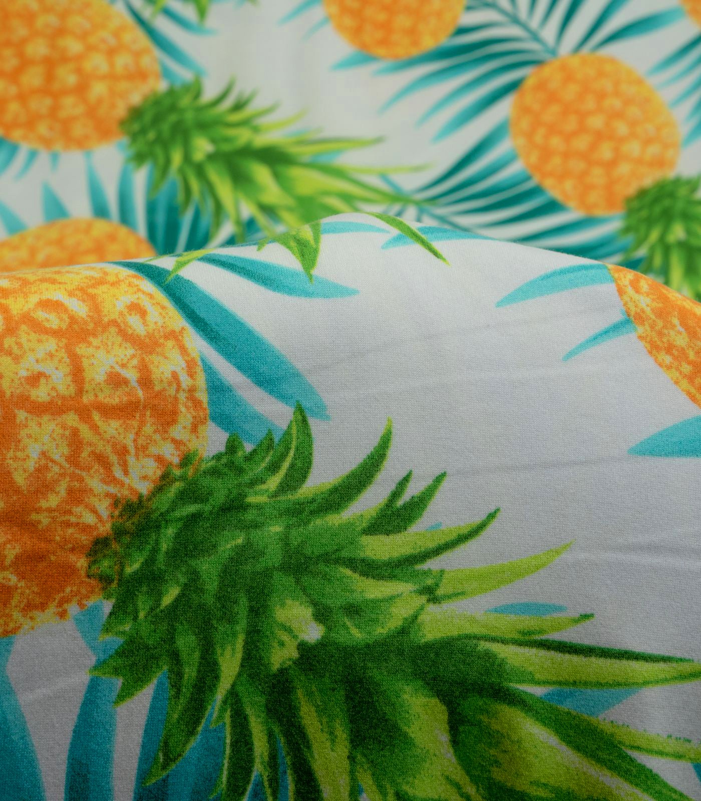 White/Yellow/Green Pineapples/Tropical Double Brushed Poly Fabric
