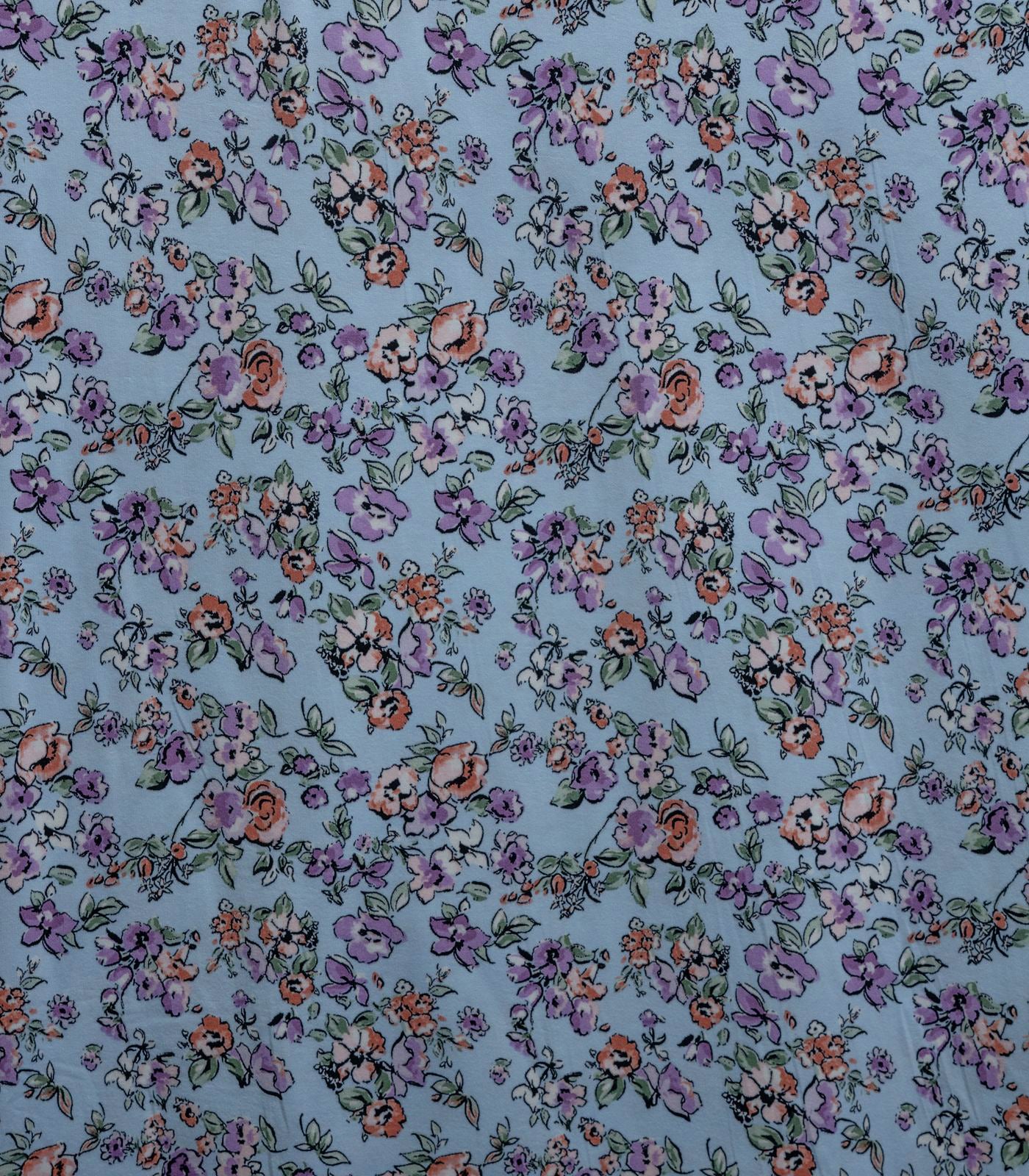 Baby Blue/Lavender/Pink Ditsy Floral Double Brushed Poly Fabric