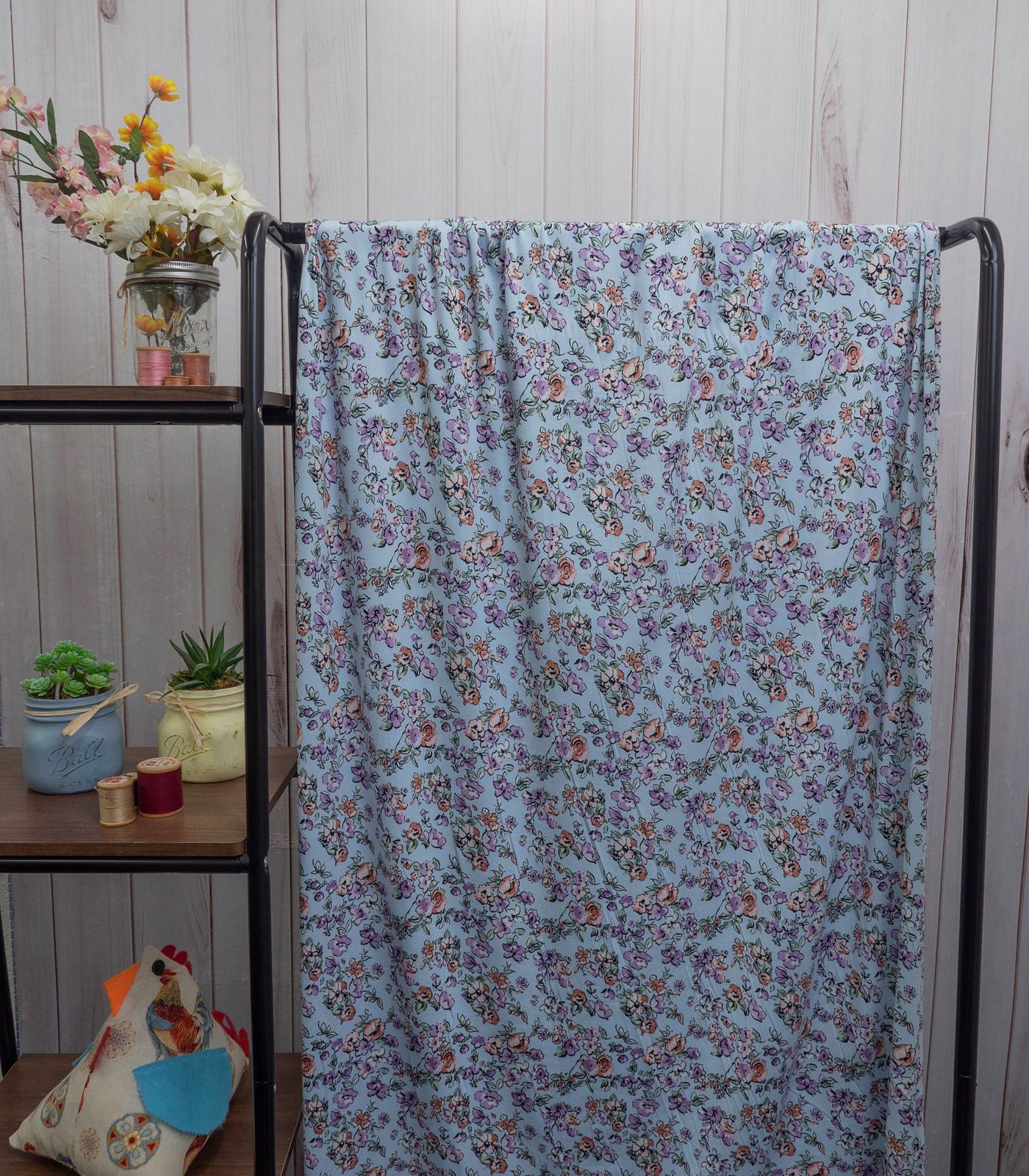 Baby Blue/Lavender/Pink Ditsy Floral Double Brushed Poly Fabric