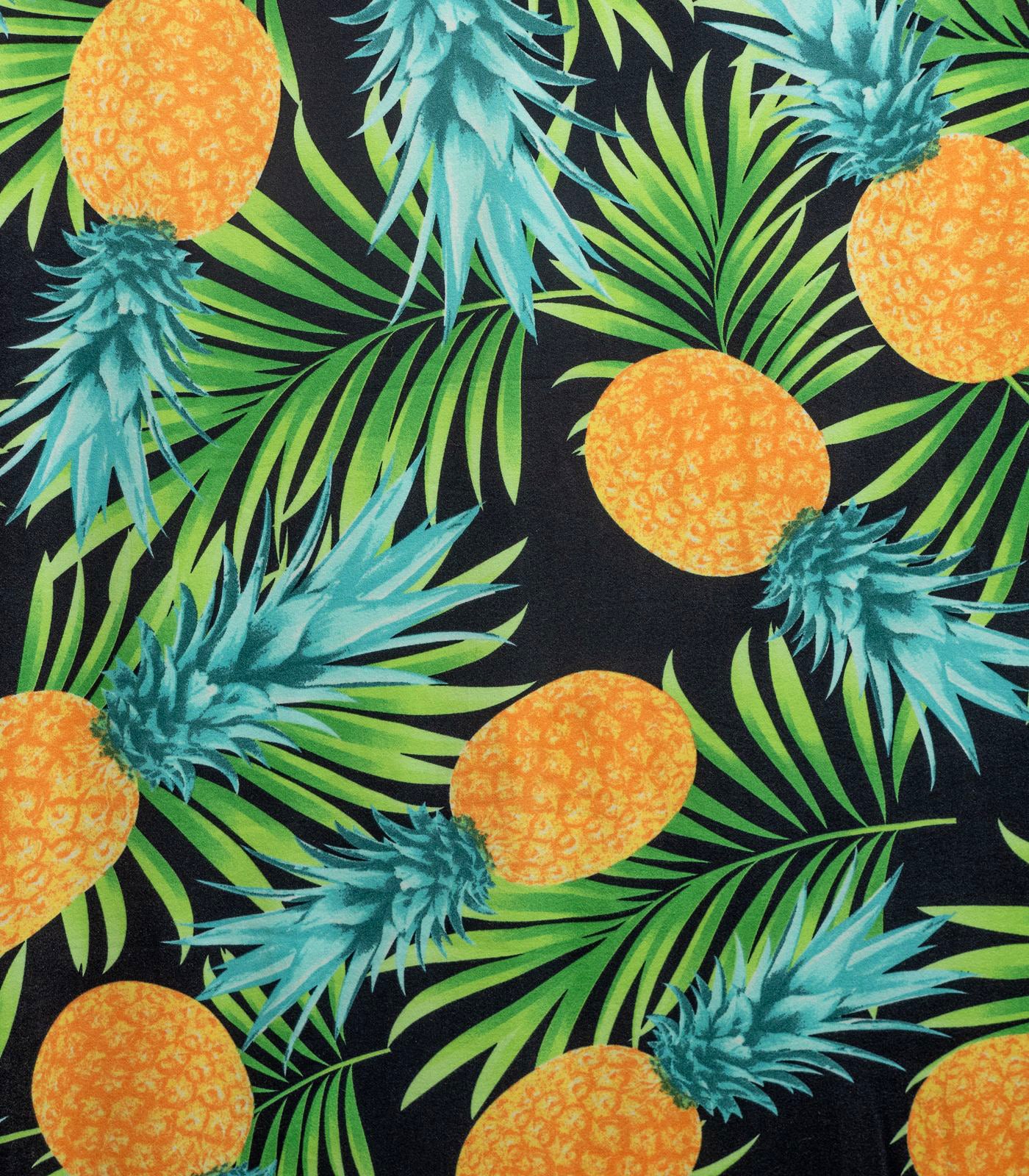 Black/Yellow/Teal Pineapples/Tropical Double Brushed Poly Fabric