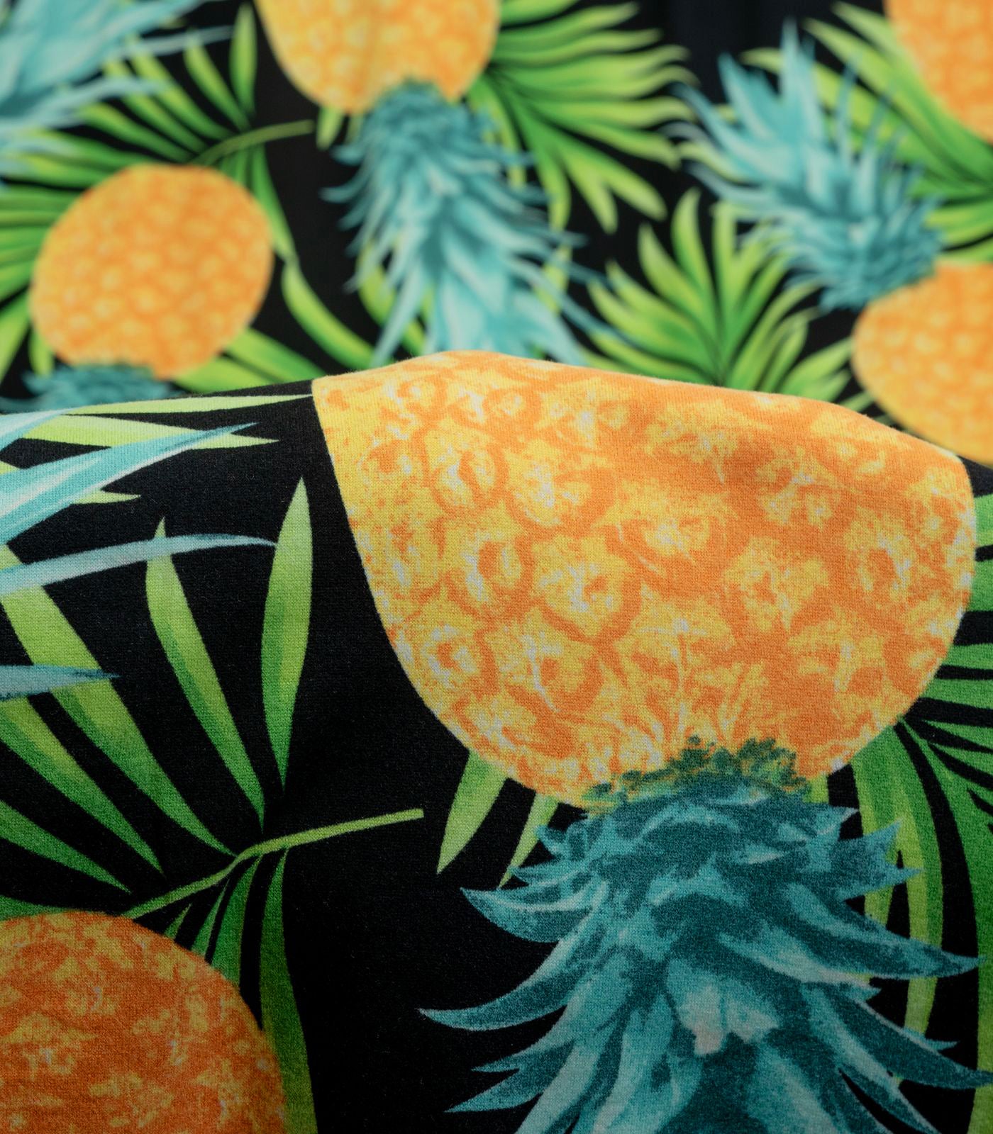 Black/Yellow/Teal Pineapples/Tropical Double Brushed Poly Fabric