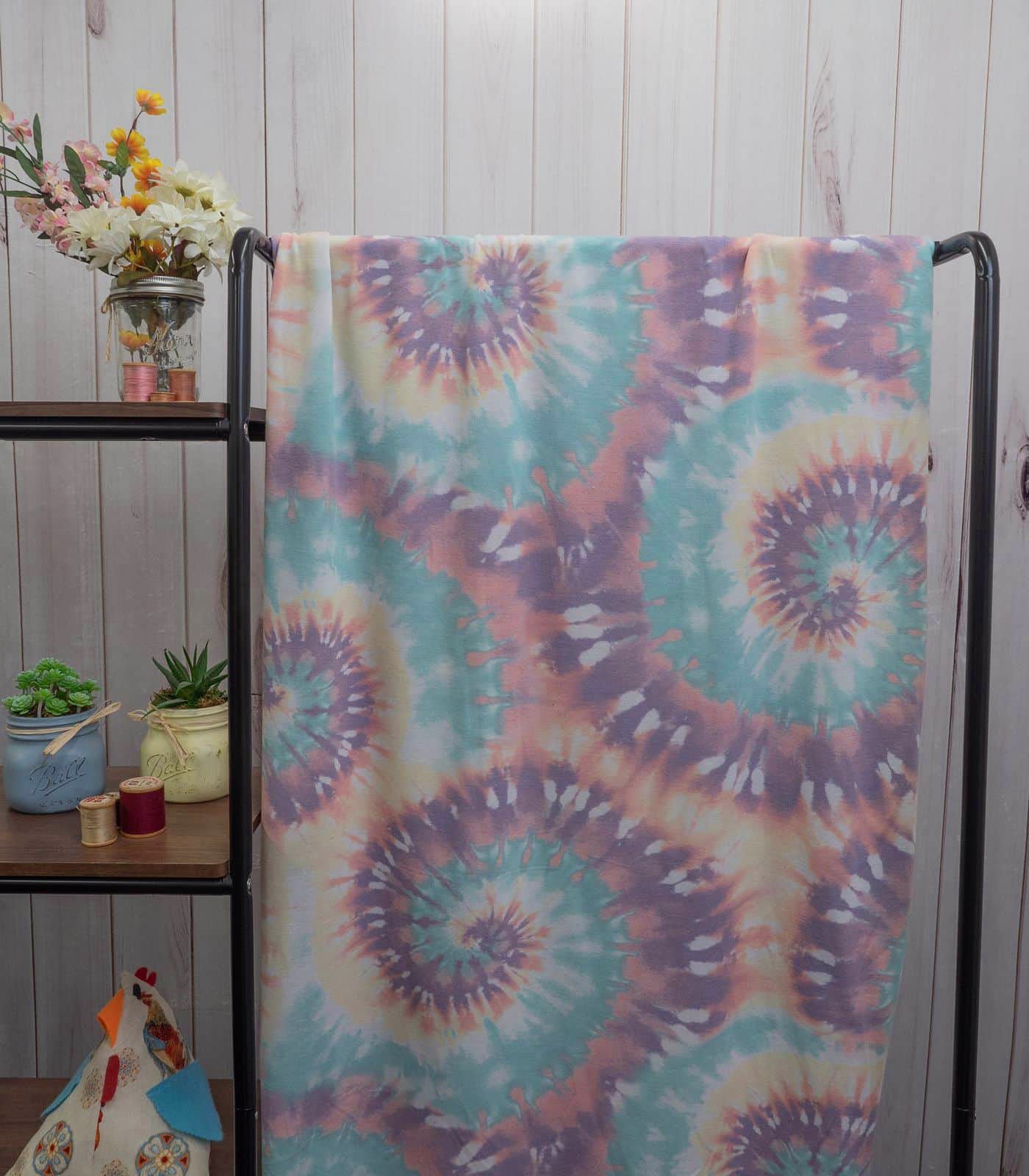 Purple/Aqua/White Tie-Dye/Rainbow French Terry Fabric
