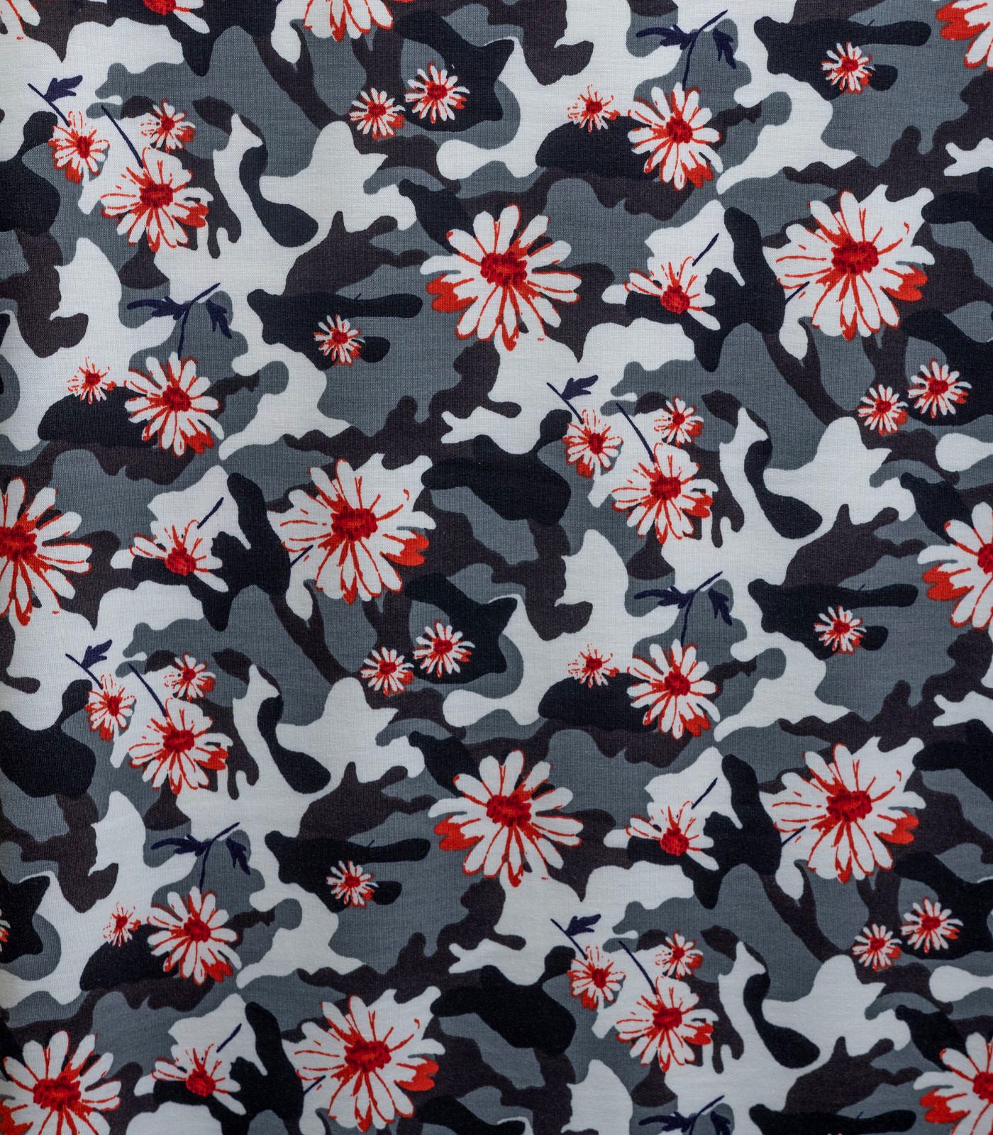 Black/Red/White Camo/Roses French Terry Fabric