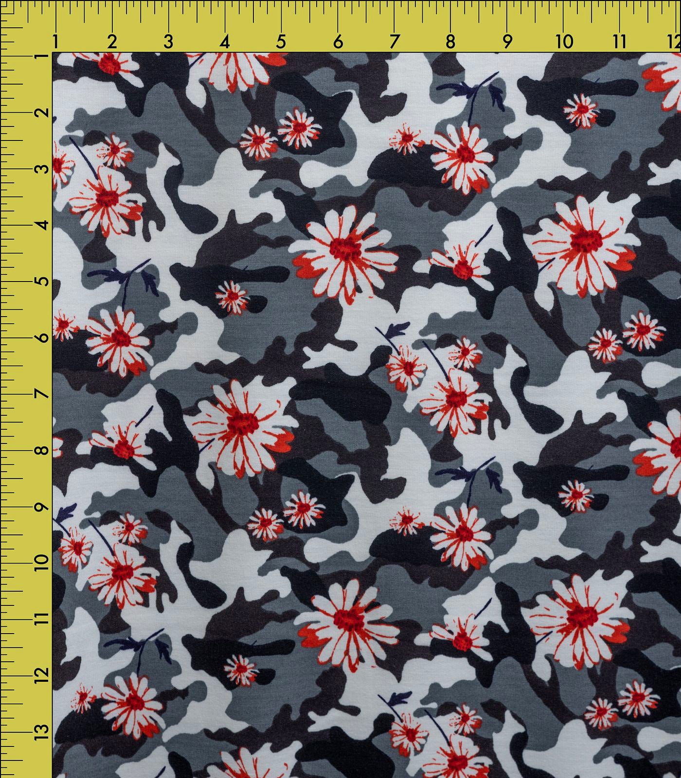 Black/Red/White Camo/Roses French Terry Fabric