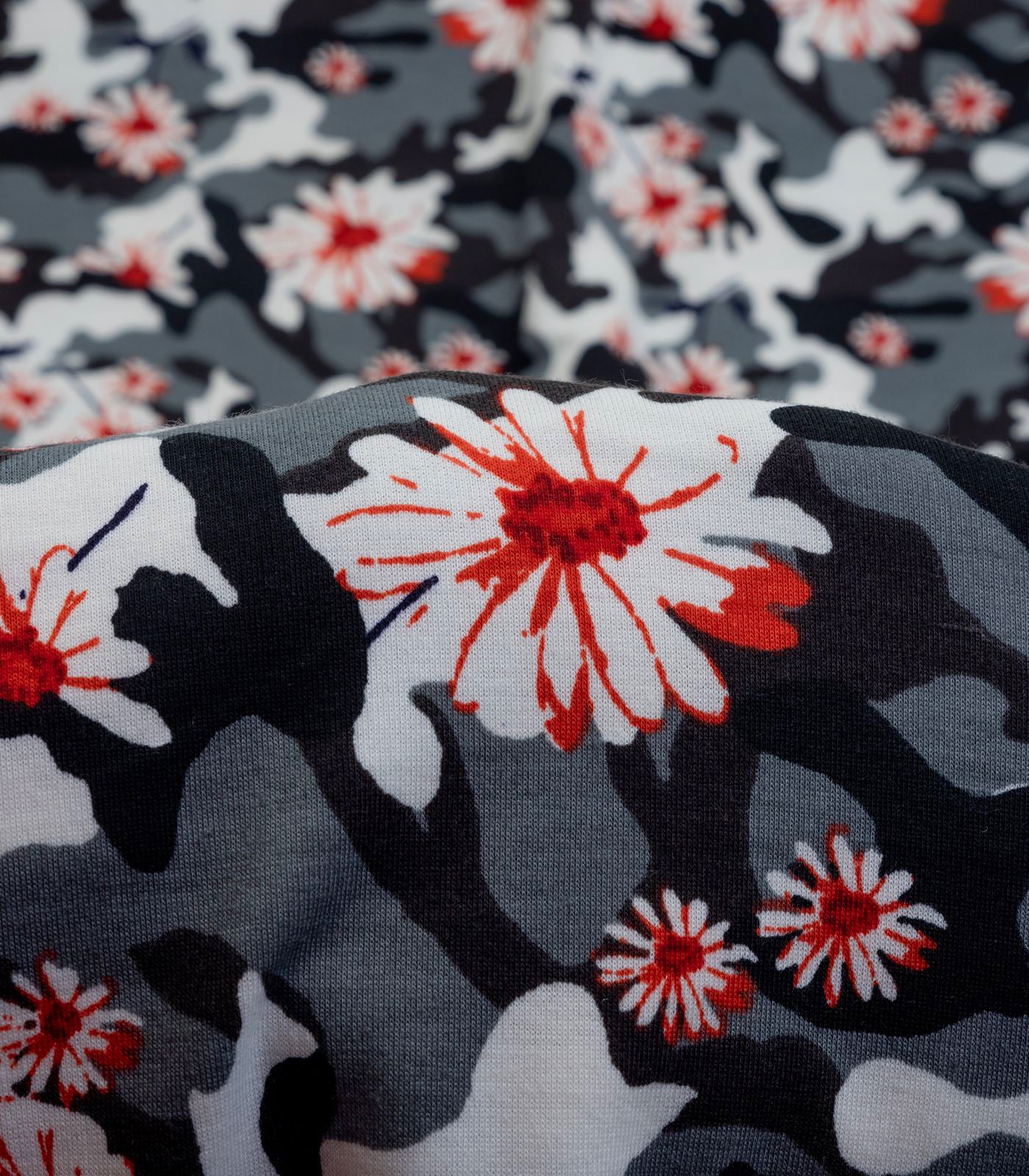 Black/Red/White Camo/Roses French Terry Fabric