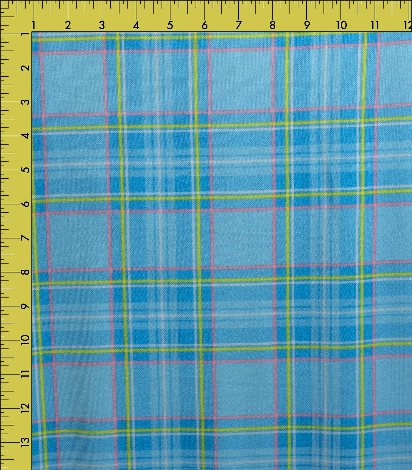 Baby Blue/Pink/Lime Green Plaid Hacci Sweater Knit Fabric