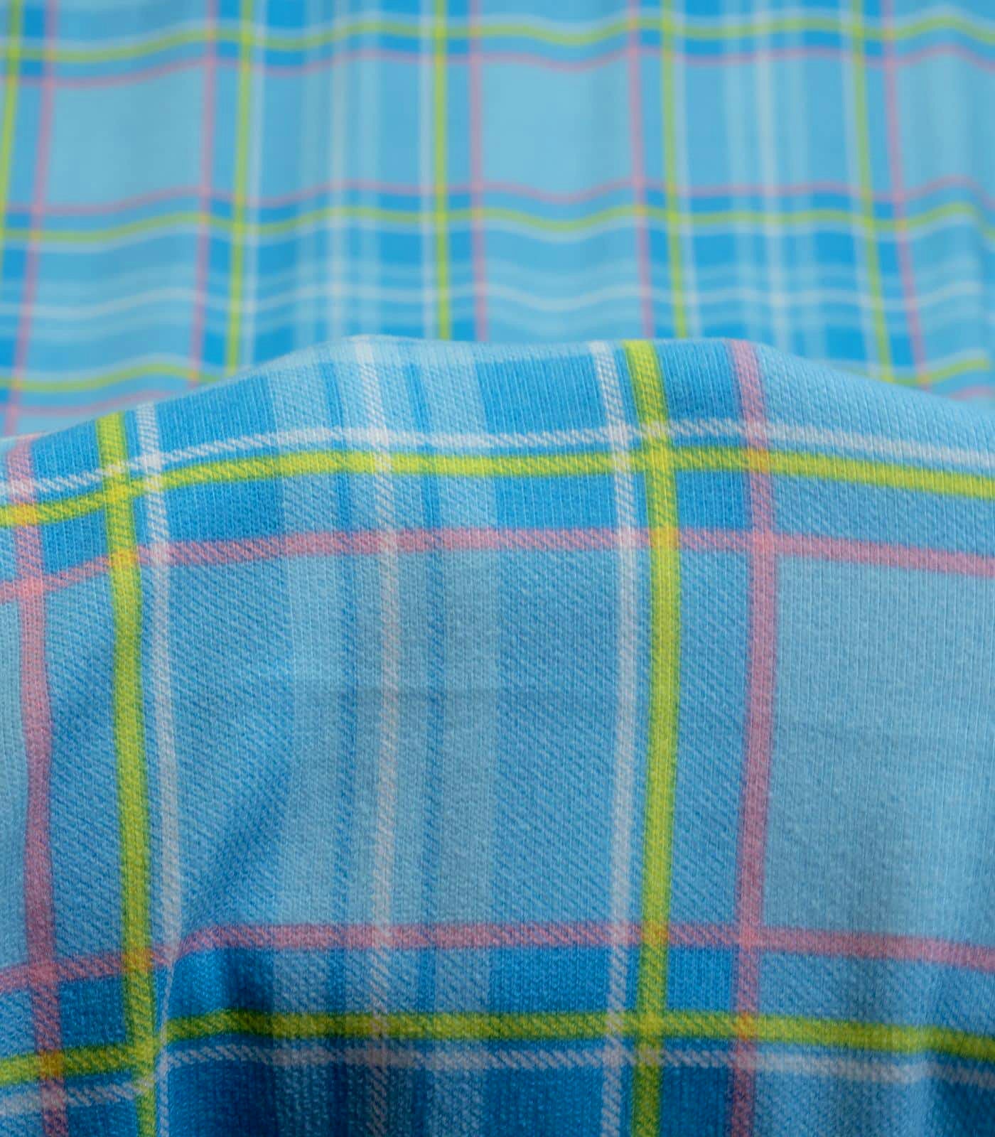 Baby Blue/Pink/Lime Green Plaid Hacci Sweater Knit Fabric