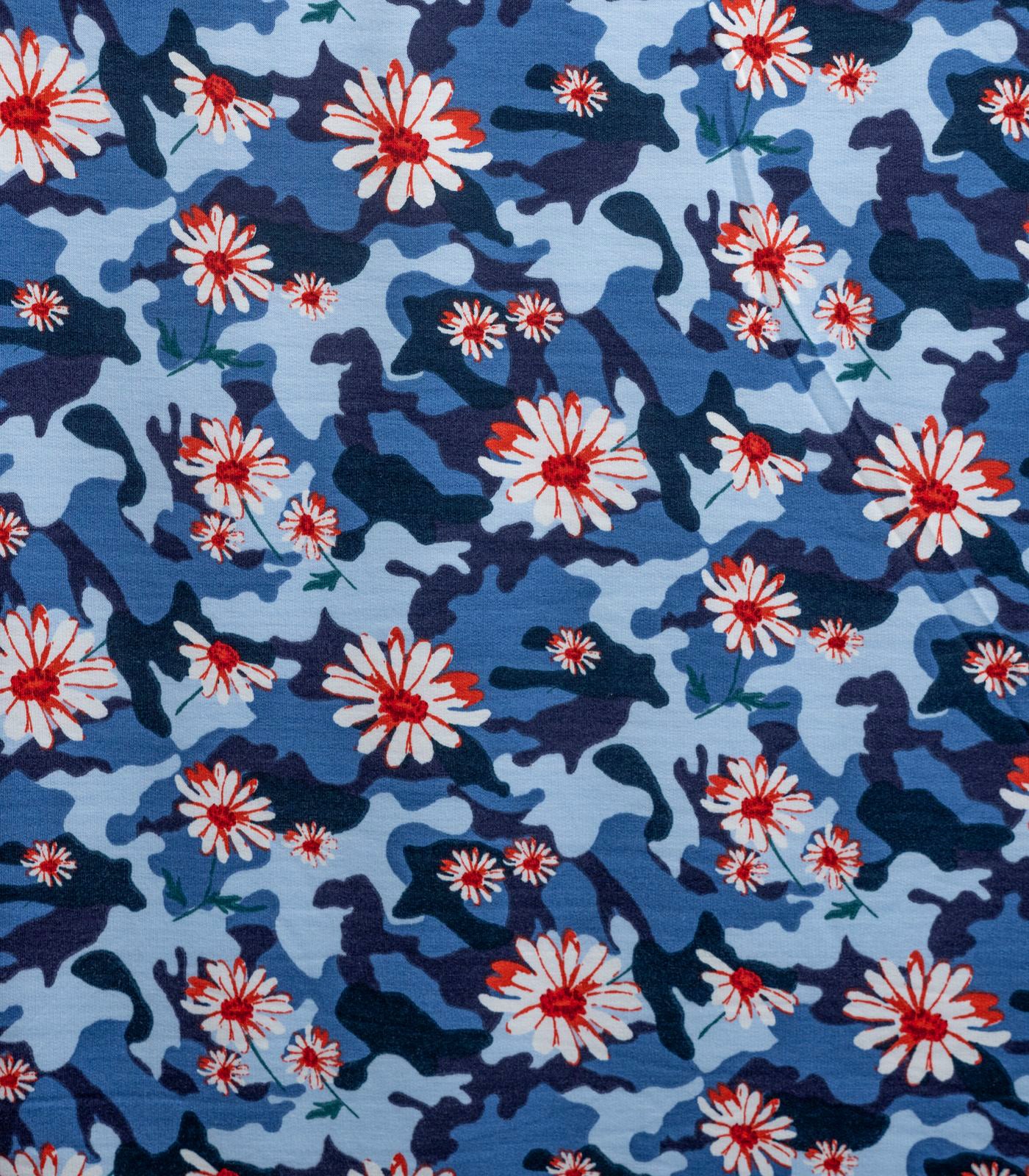 Navy/Red/Sky Blue Camo/Roses French Terry Fabric
