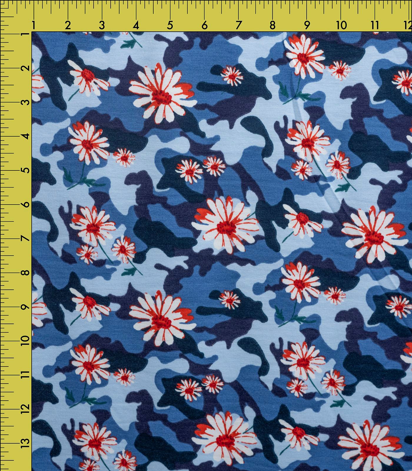 Navy/Red/Sky Blue Camo/Roses French Terry Fabric