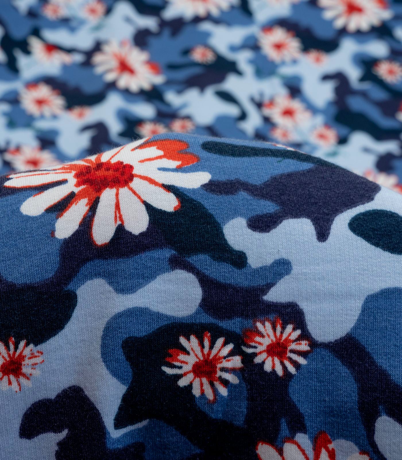 Navy/Red/Sky Blue Camo/Roses French Terry Fabric