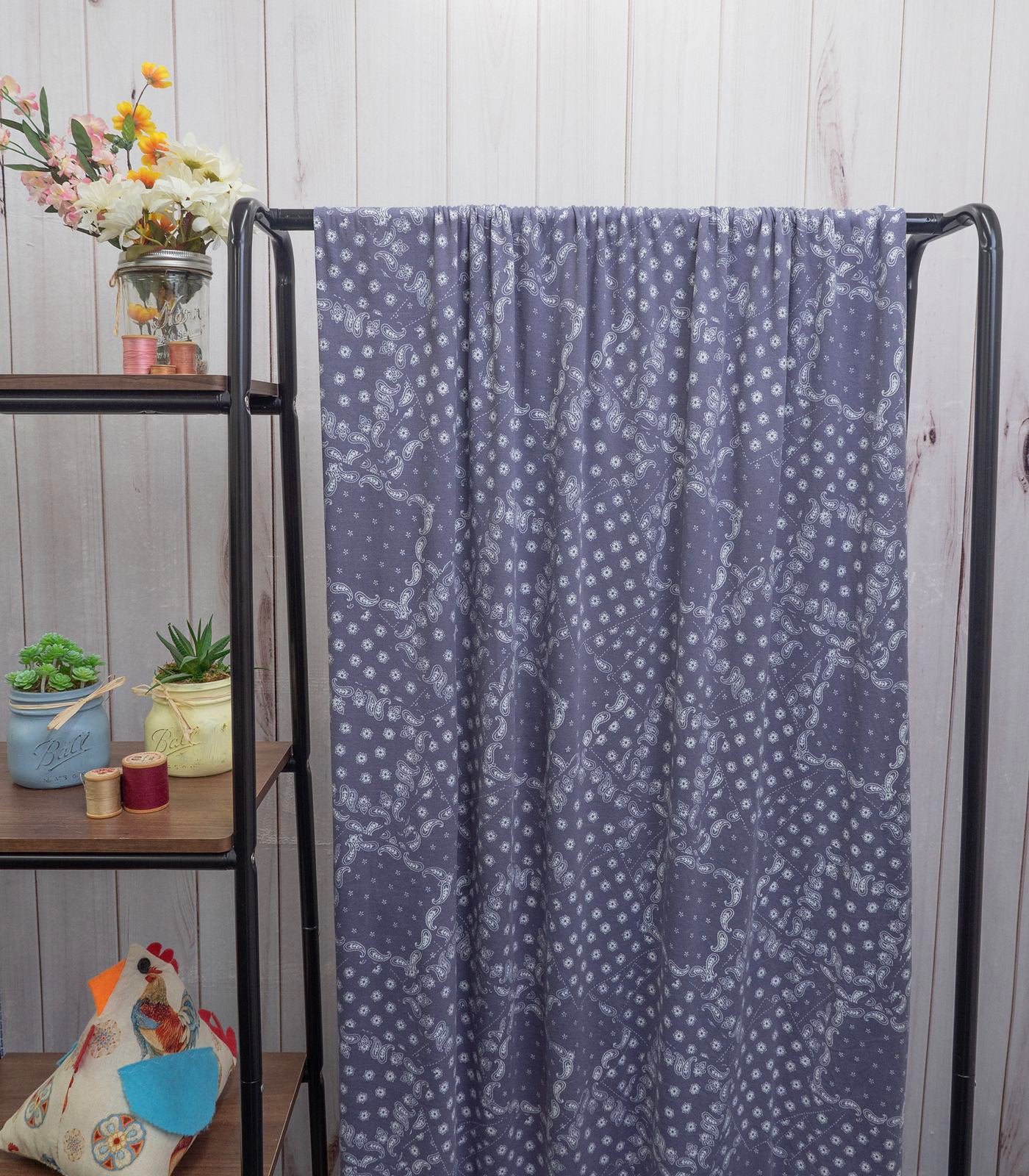 Purple/White Paisley/Ditsy Floral Double Brushed Poly Fabric