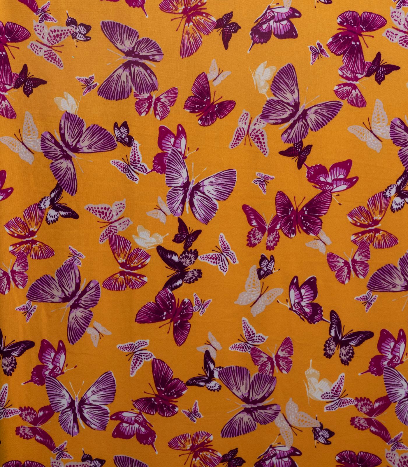Orange/Purple Butterflies Double Brushed Poly Fabric