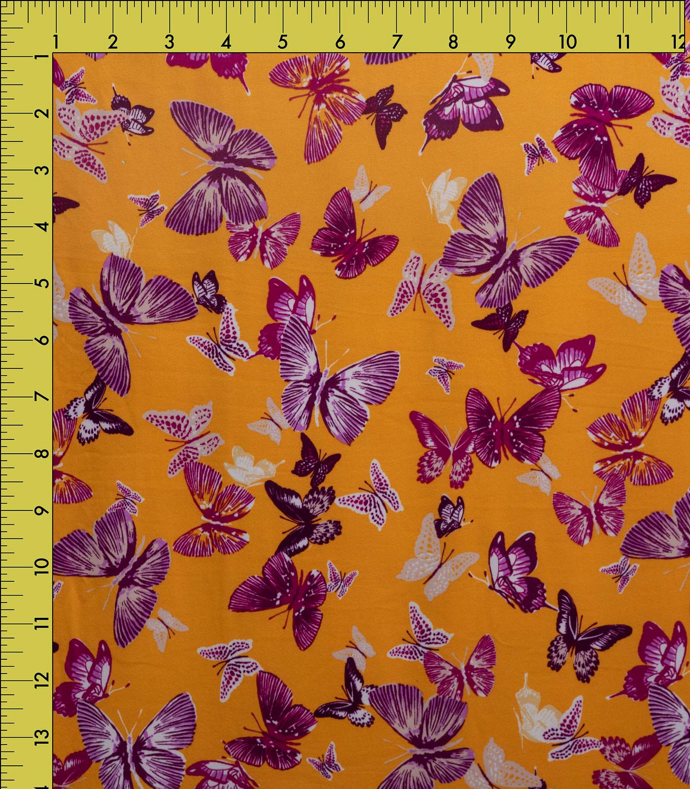 Orange/Purple Butterflies Double Brushed Poly Fabric