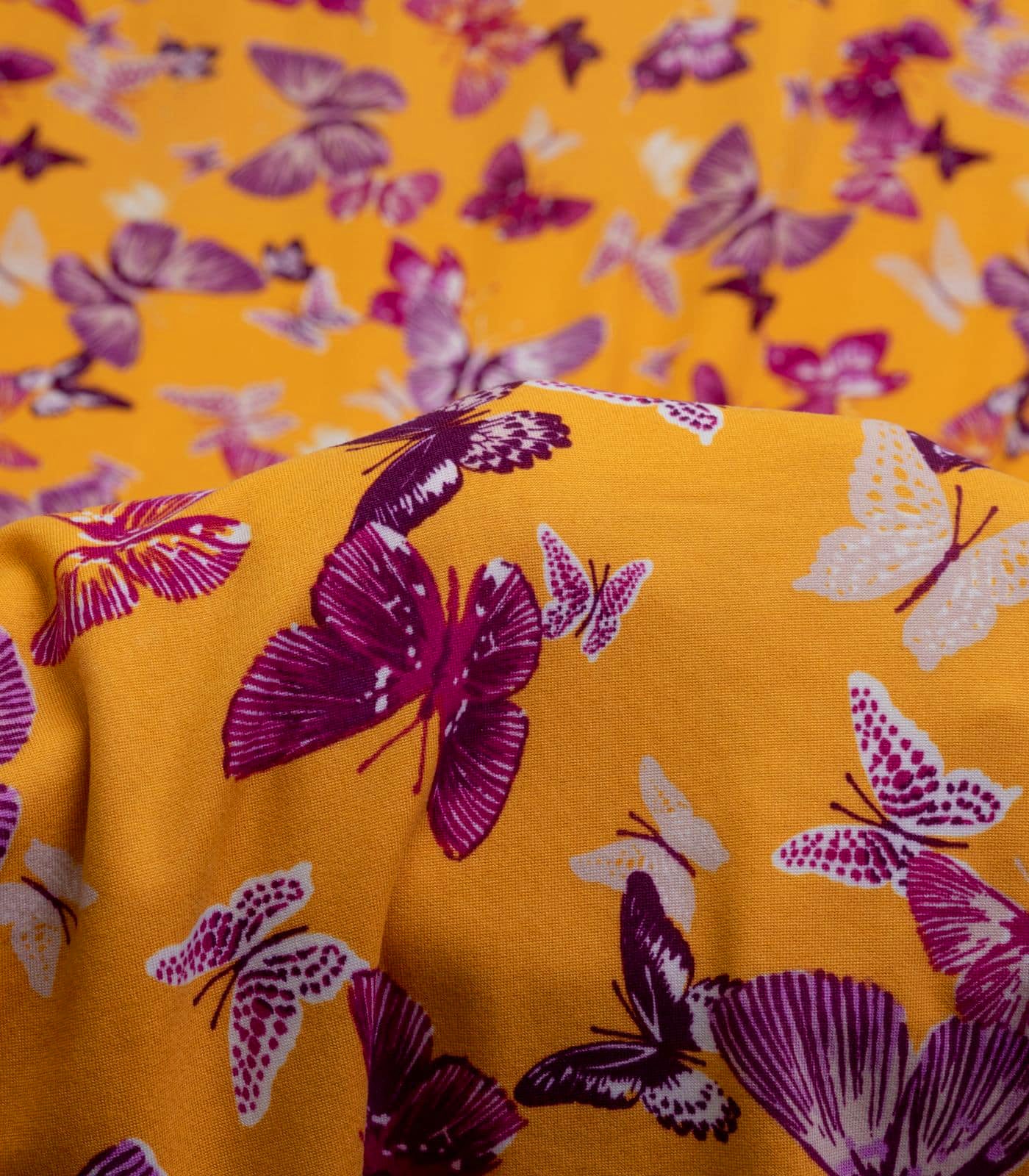 Orange/Purple Butterflies Double Brushed Poly Fabric