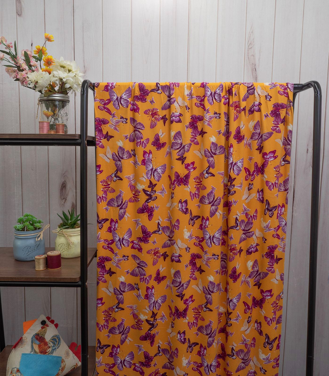 Orange/Purple Butterflies Double Brushed Poly Fabric