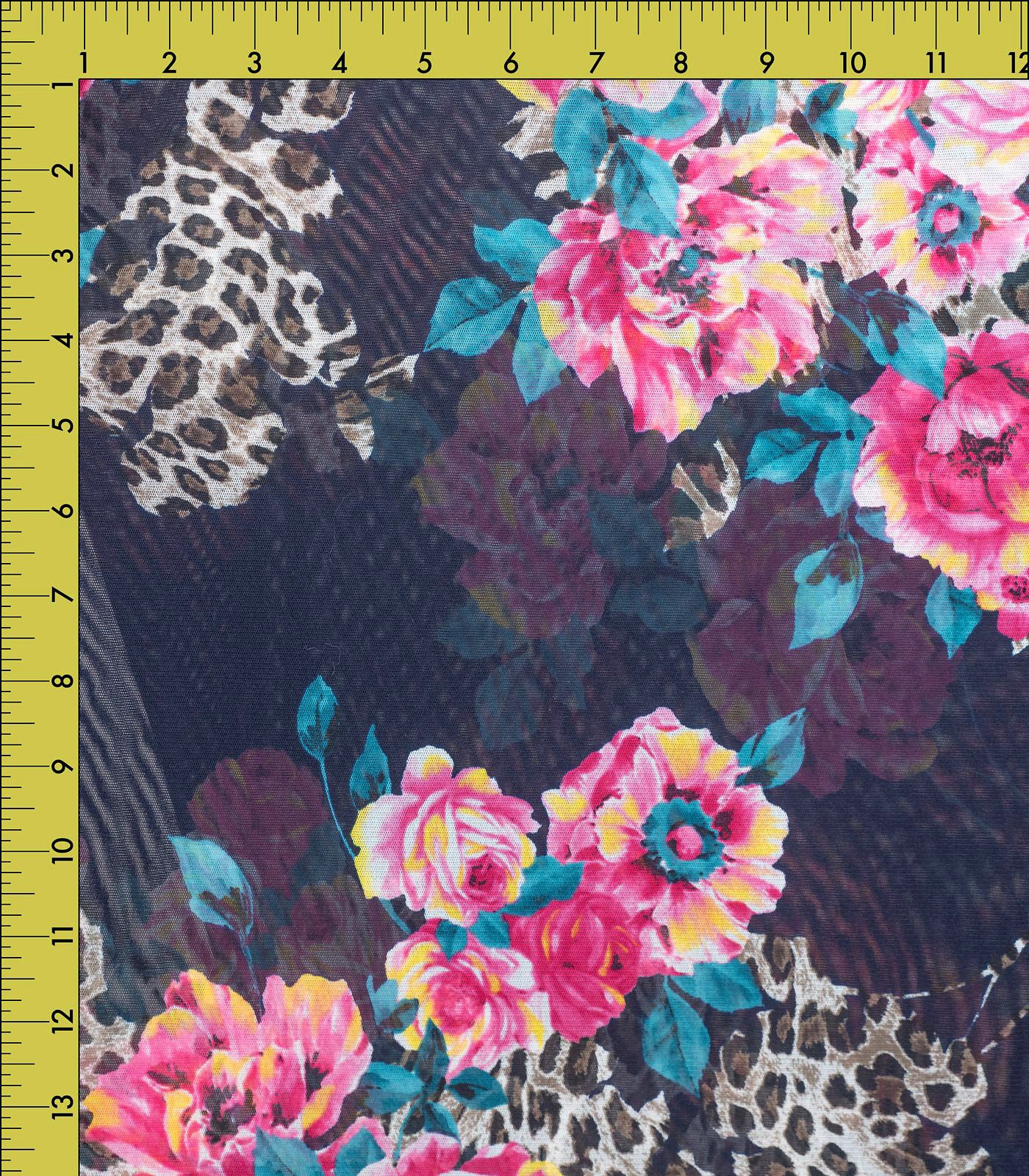 Black/Baby Pink/Teal Floral/Leopard Power Mesh Fabric