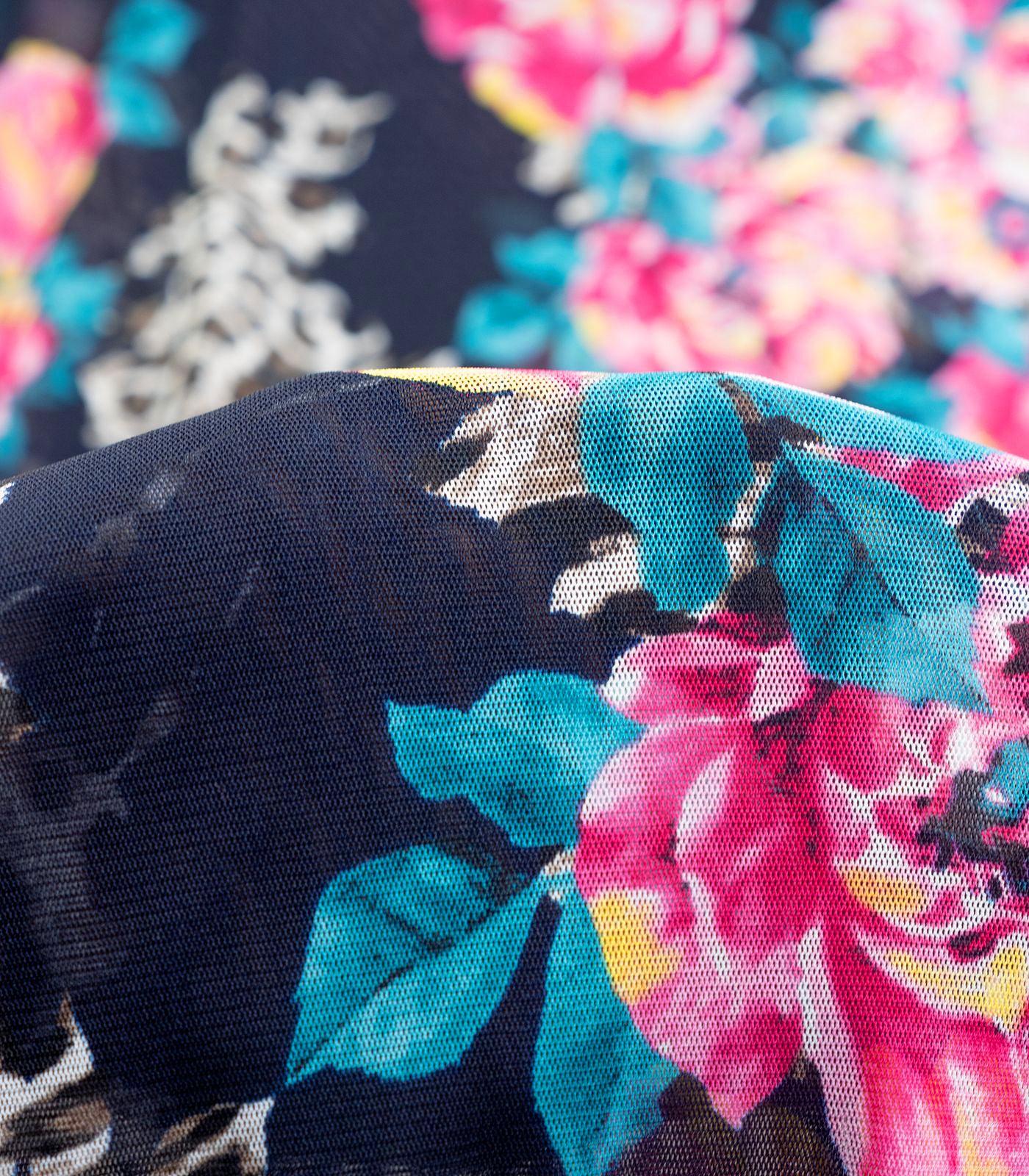 Black/Baby Pink/Teal Floral/Leopard Power Mesh Fabric