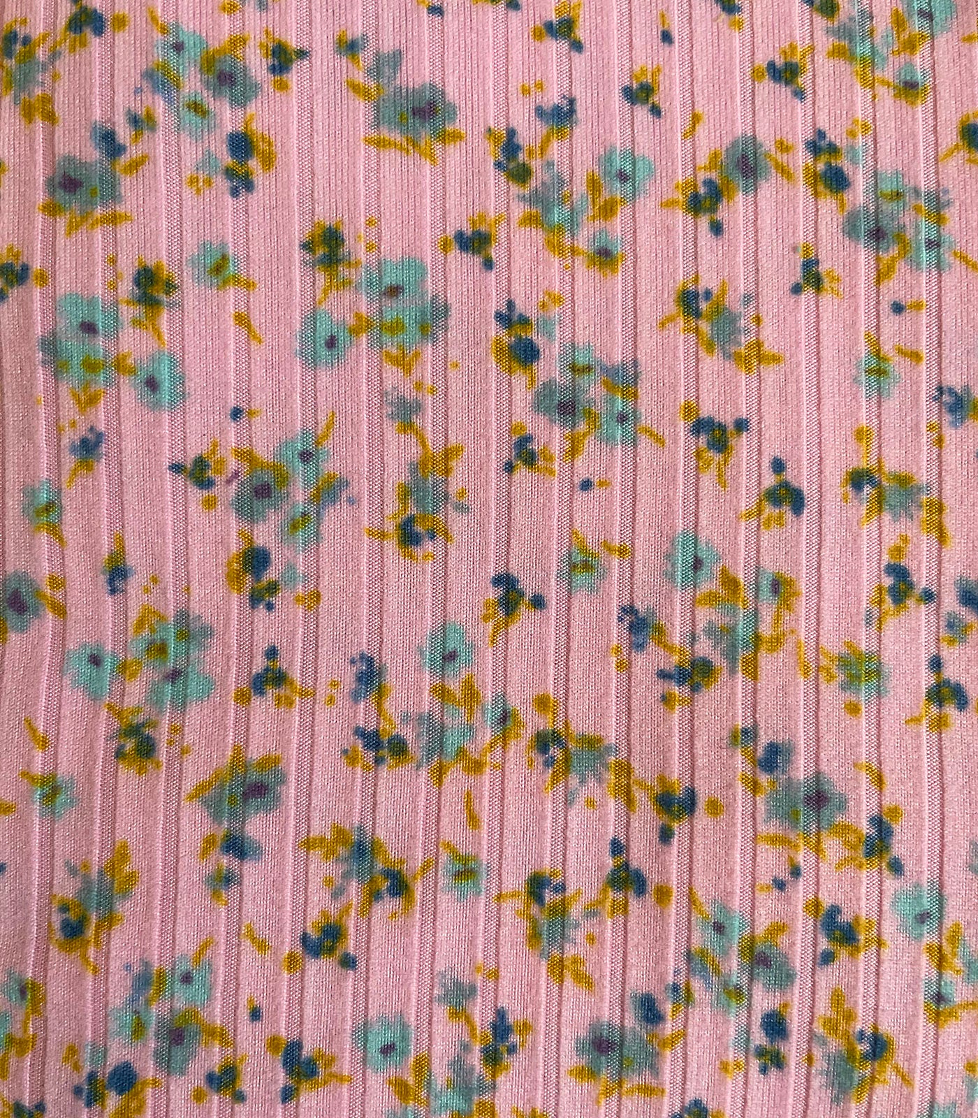Pink/Teal/Mustard Ditsy Floral Ribbed Knit (8x2 Brushed) Fabric