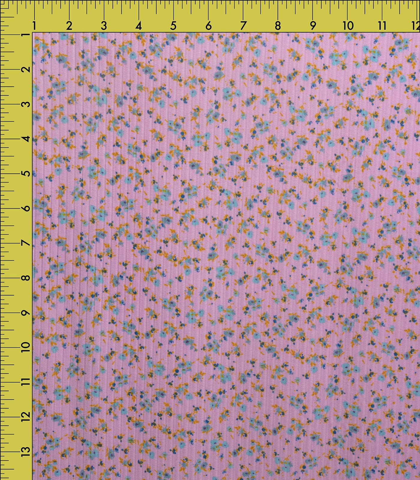 Pink/Teal/Mustard Ditsy Floral Ribbed Knit (8x2 Brushed) Fabric