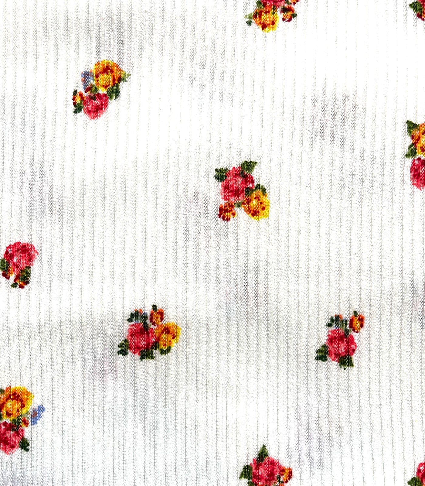 Ivory/Pink/Yellow Ditsy Floral Ribbed Knit (4x2) Fabric