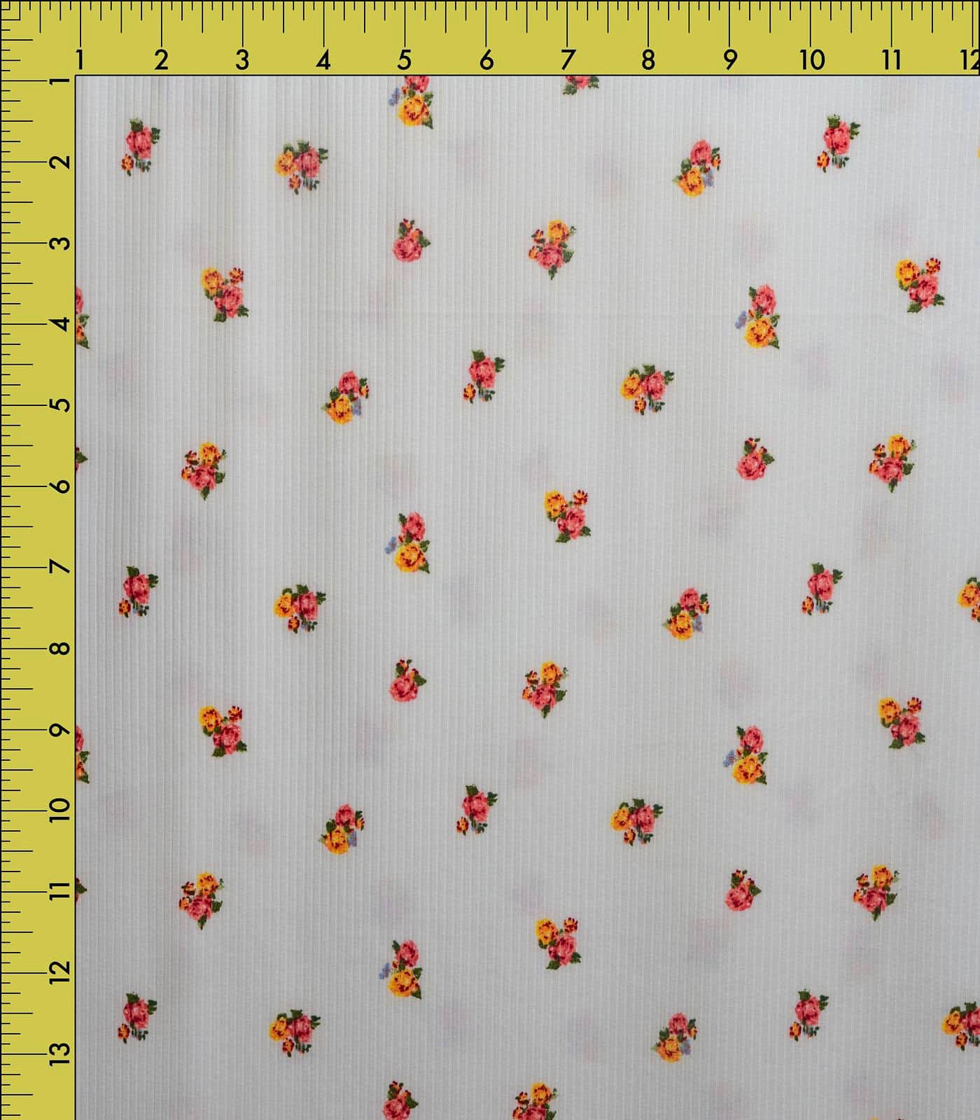 Ivory/Pink/Yellow Ditsy Floral Ribbed Knit (4x2) Fabric