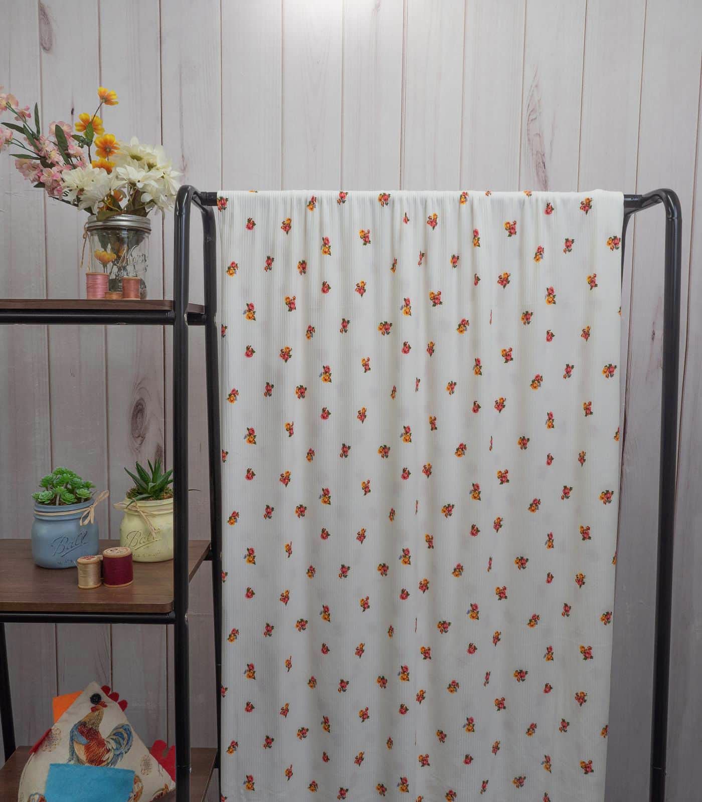 Ivory/Pink/Yellow Ditsy Floral Ribbed Knit (4x2) Fabric