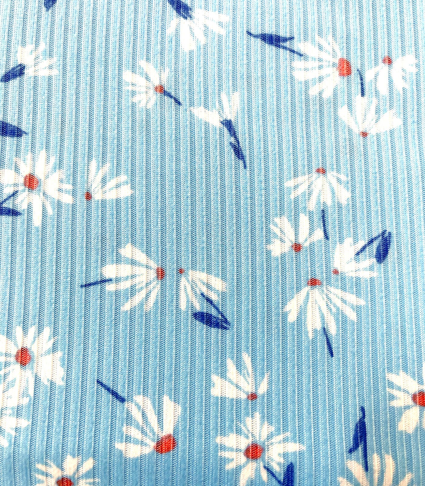Blue/White/Red Ditsy Floral Ribbed Knit (4x2) Fabric