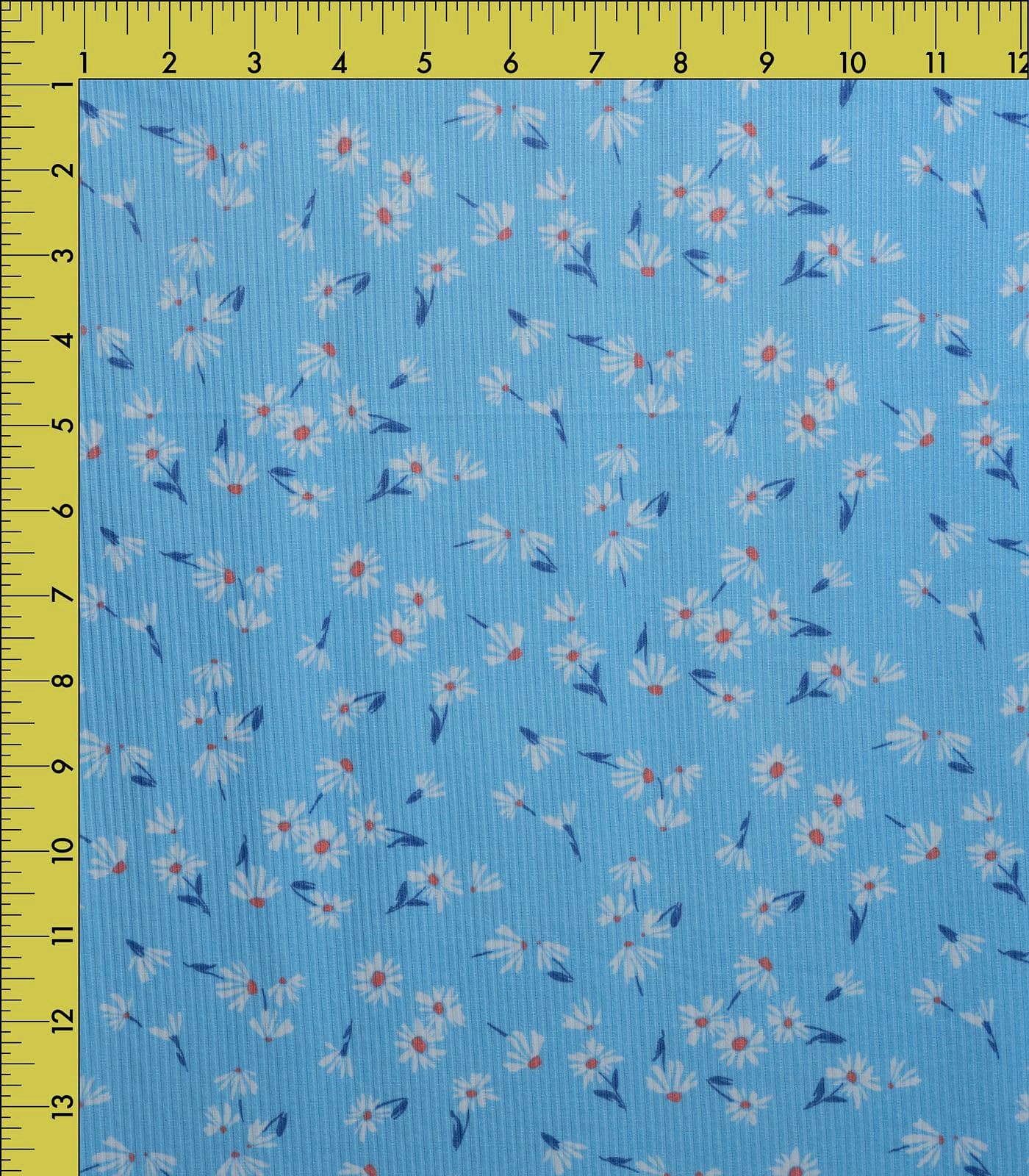 Blue/White/Red Ditsy Floral Ribbed Knit (4x2) Fabric