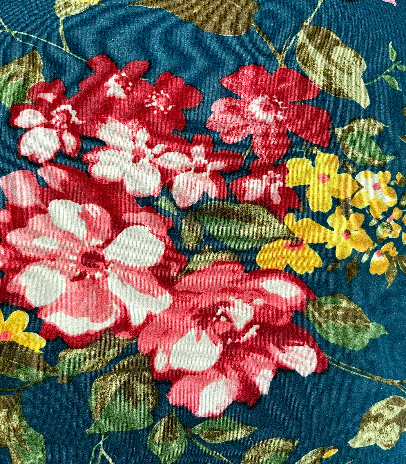 Turquoise/Baby Pink/Yellow Floral Double Brushed Poly Fabric