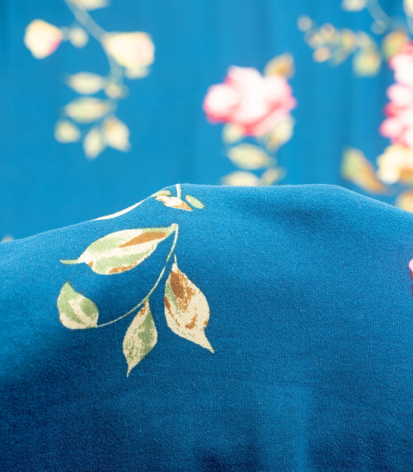 Turquoise/Baby Pink/Yellow Floral Double Brushed Poly Fabric