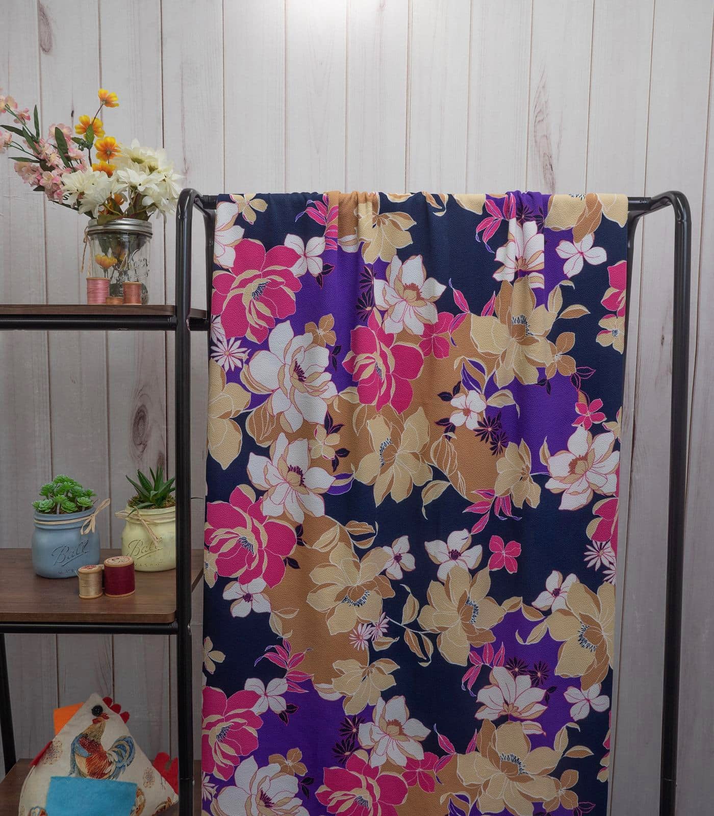 Navy/Baby Pink/Tan Floral Liverpool Fabric