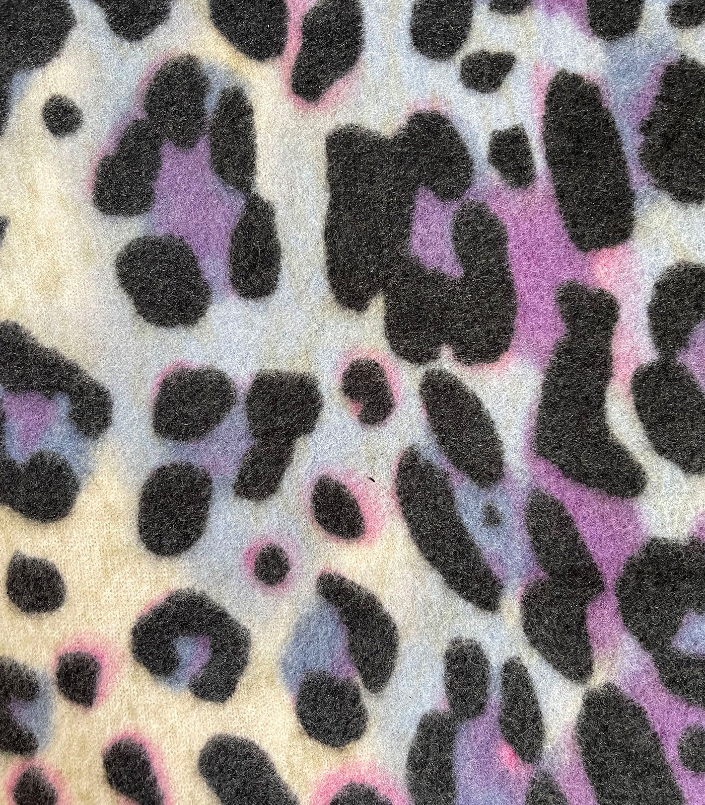 Purple/Black/Baby Blue Faux Cashmere Leopard/Tie-Dye Sweater Knit Fabric