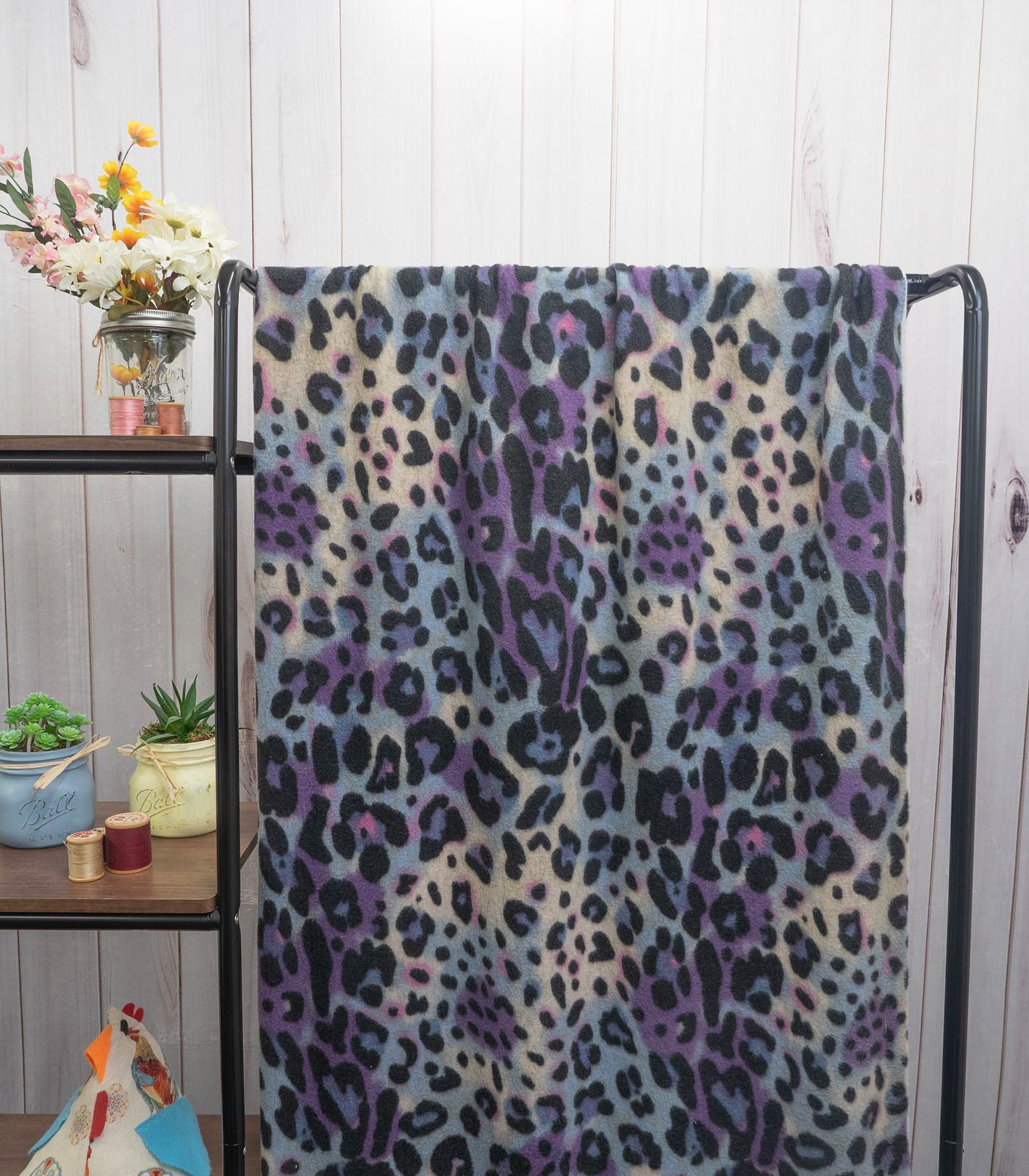 Purple/Black/Baby Blue Faux Cashmere Leopard/Tie-Dye Sweater Knit Fabric