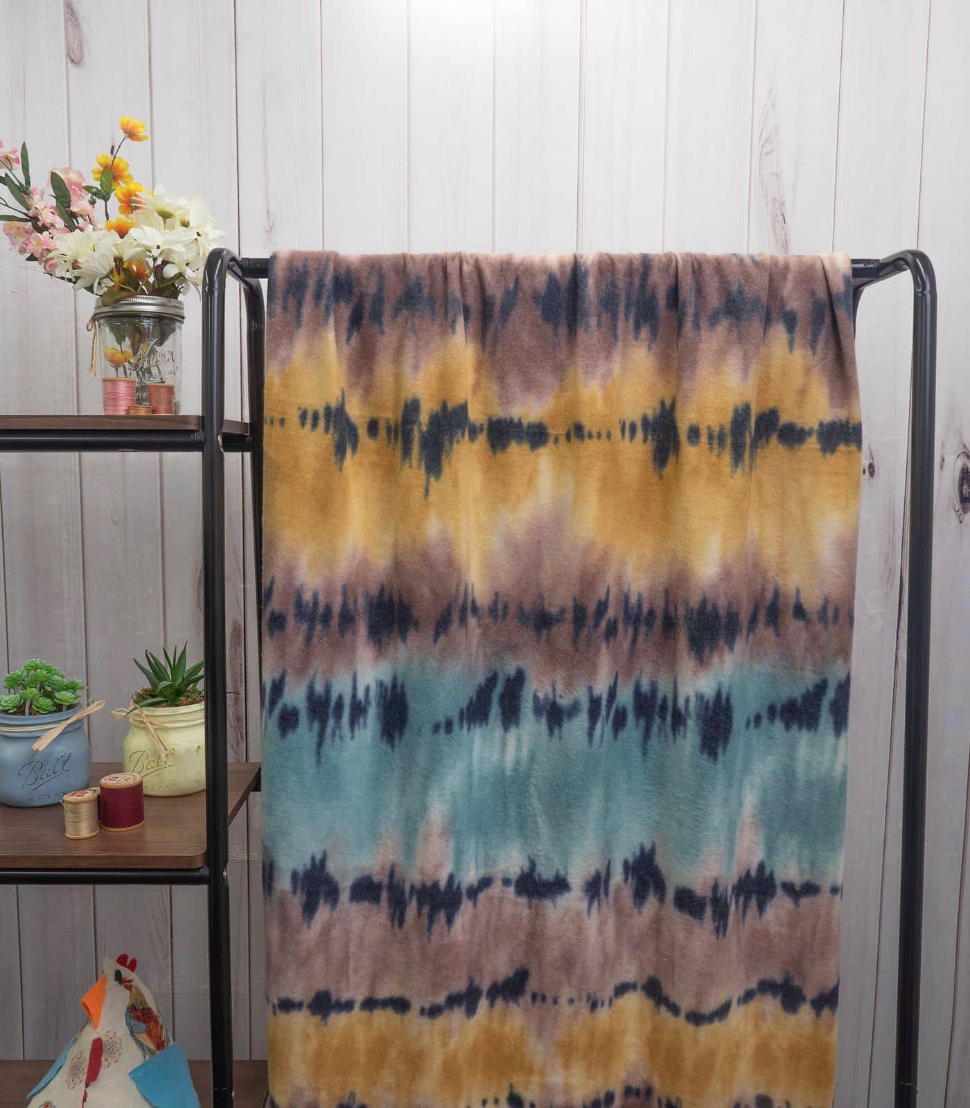 Teal/Plum/Mustard Brushed Tie-Dye/Grunge French Terry Fabric