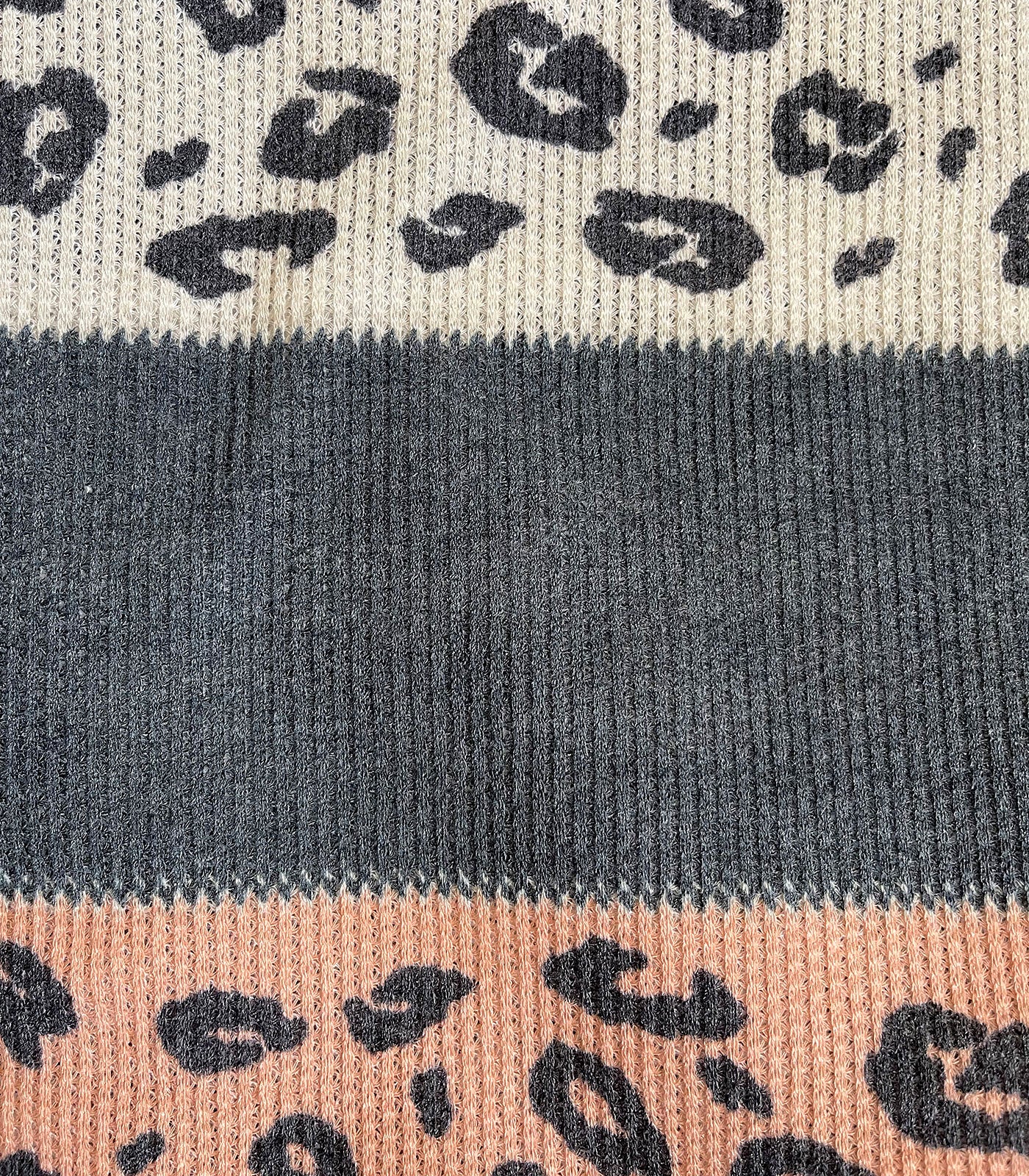 Grey/Mauve/Charcoal Striped/Leopard Thermal Knit Fabric