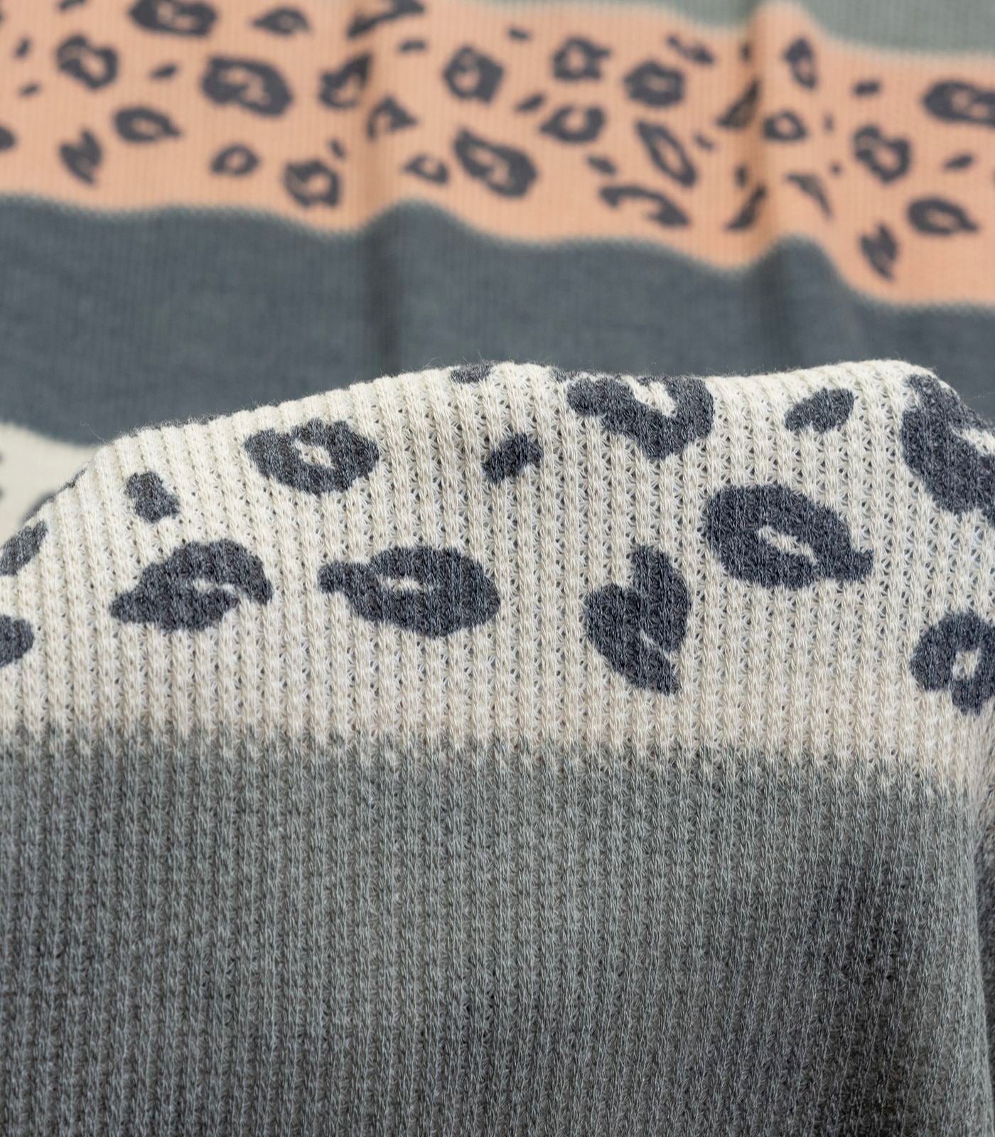Grey/Mauve/Charcoal Striped/Leopard Thermal Knit Fabric