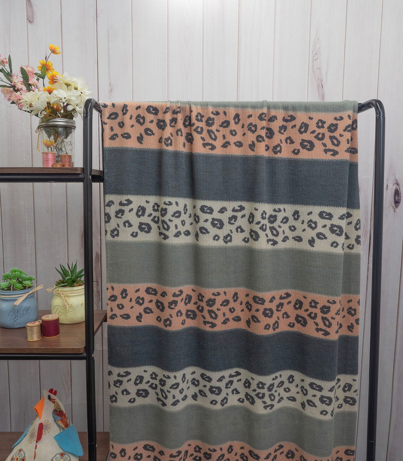 Grey/Mauve/Charcoal Striped/Leopard Thermal Knit Fabric