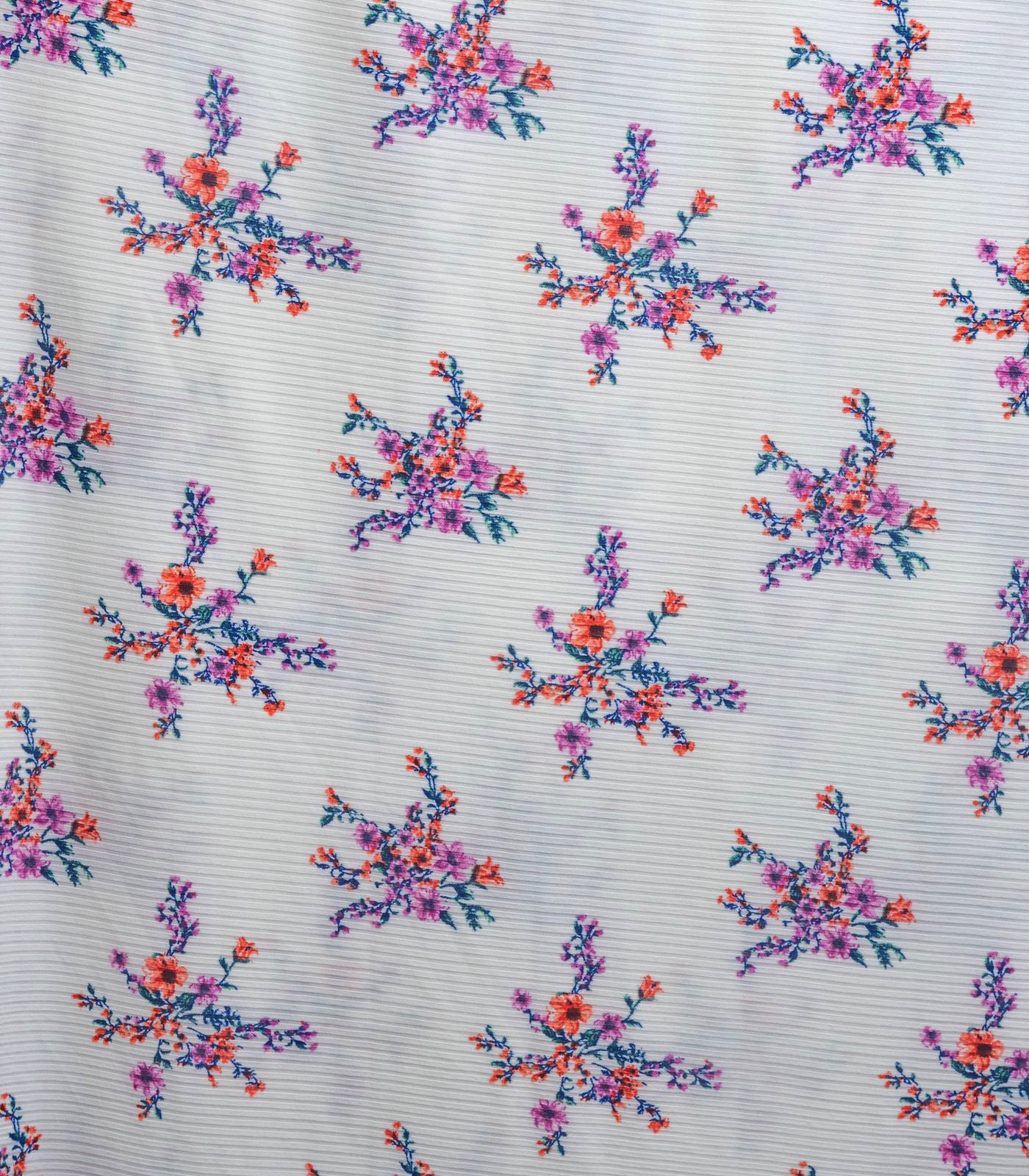 White/Red/Teal Floral Ribbed Knit (4x2) Fabric
