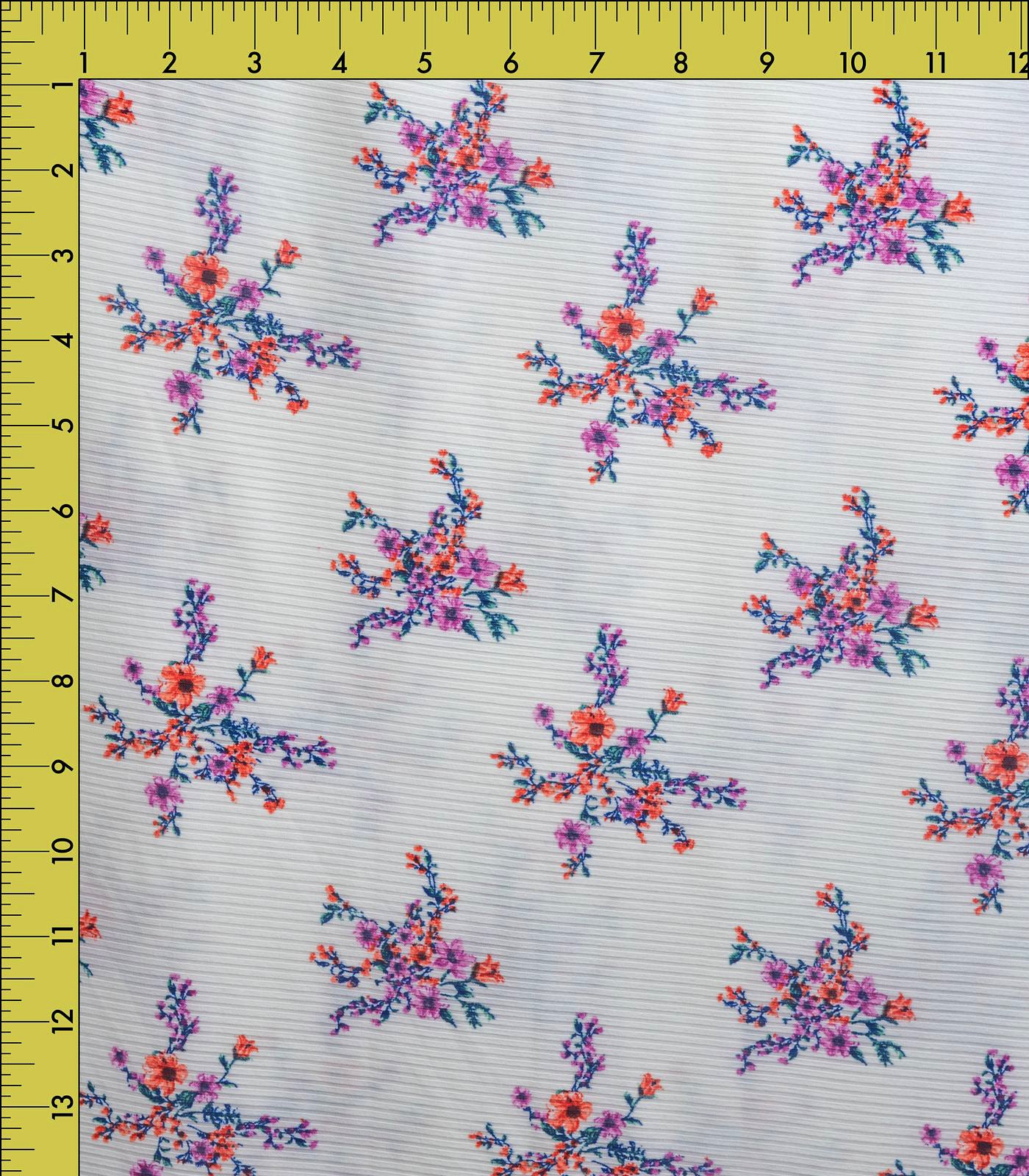 White/Red/Teal Floral Ribbed Knit (4x2) Fabric
