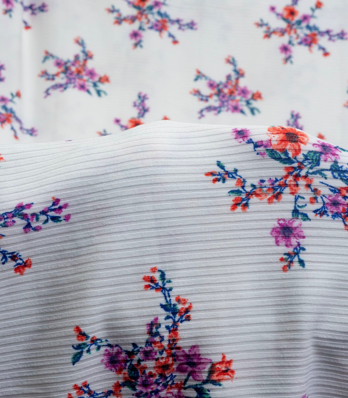 White/Red/Teal Floral Ribbed Knit (4x2) Fabric