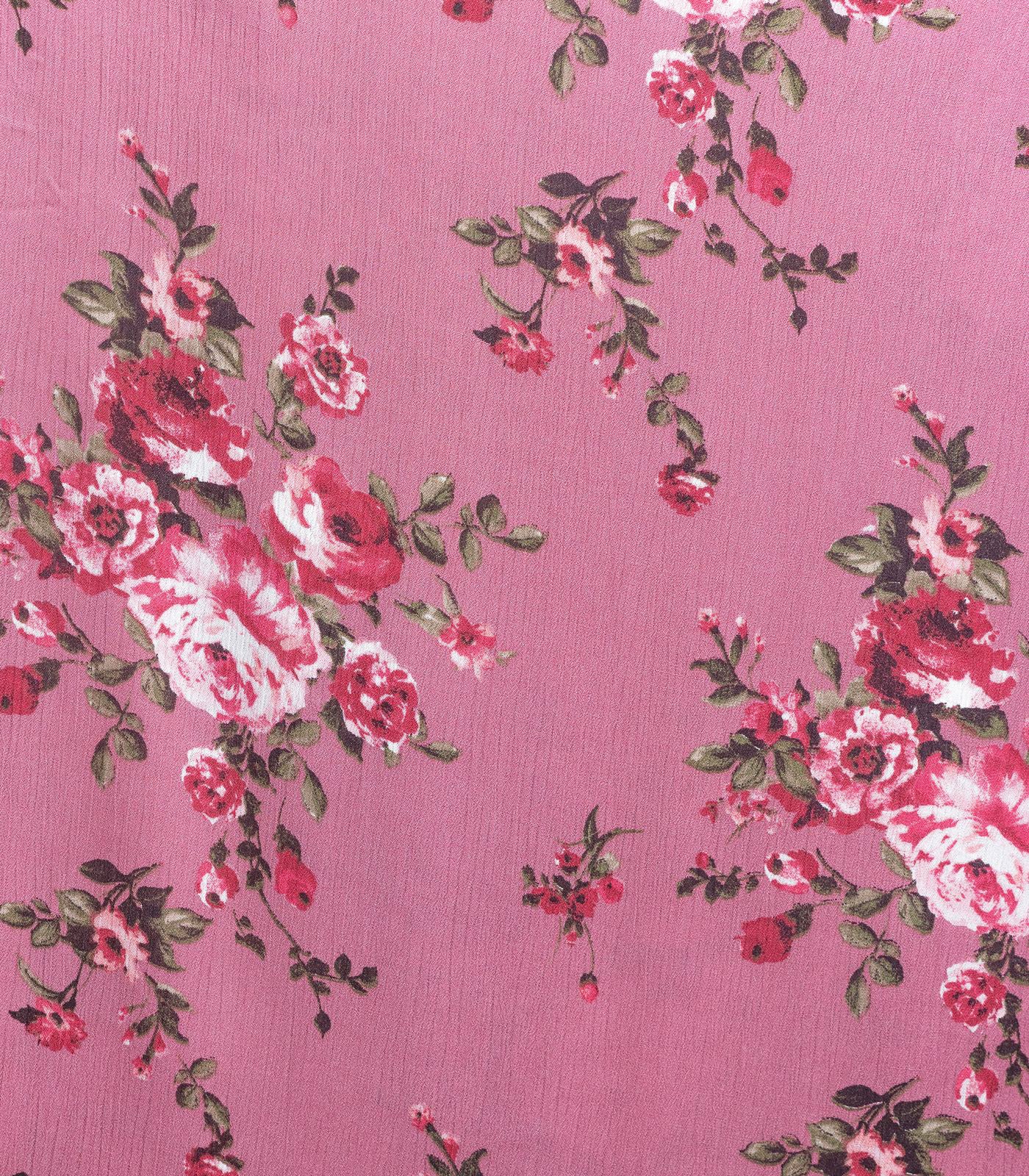 Rose/Green Floral Woven Fabric