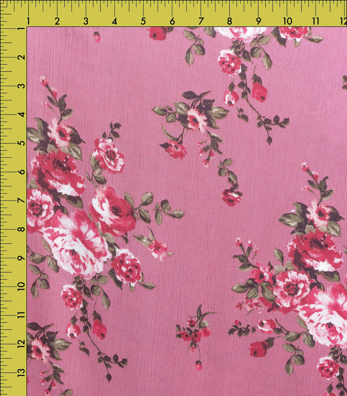Rose/Green Floral Woven Fabric