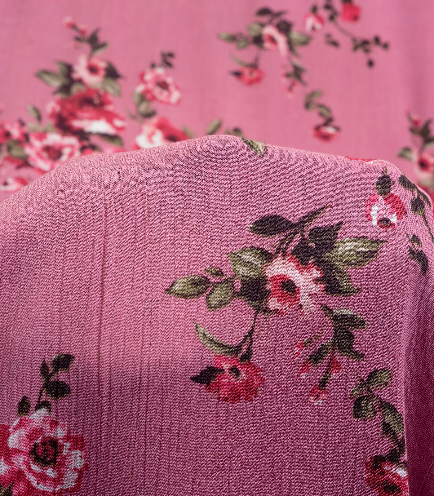 Rose/Green Floral Woven Fabric