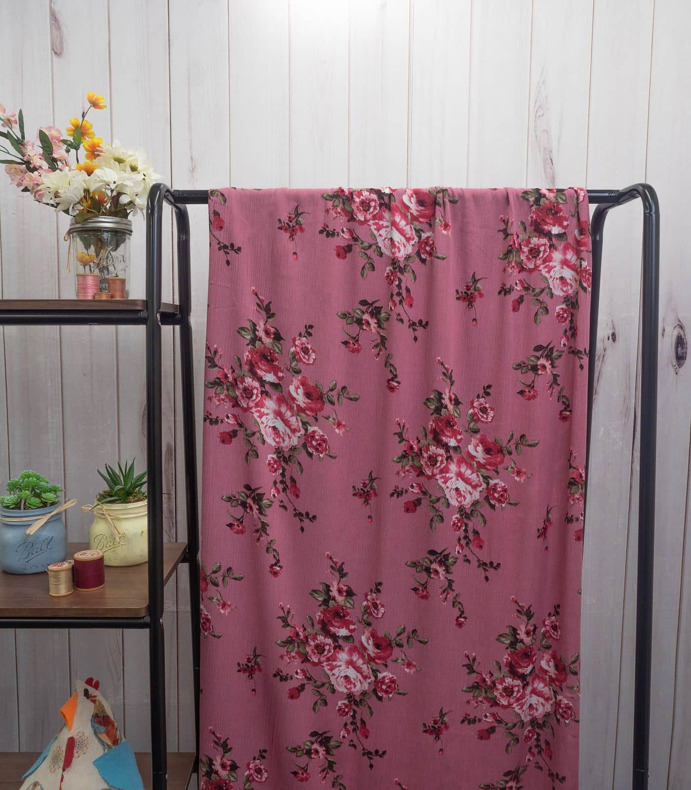 Rose/Green Floral Woven Fabric