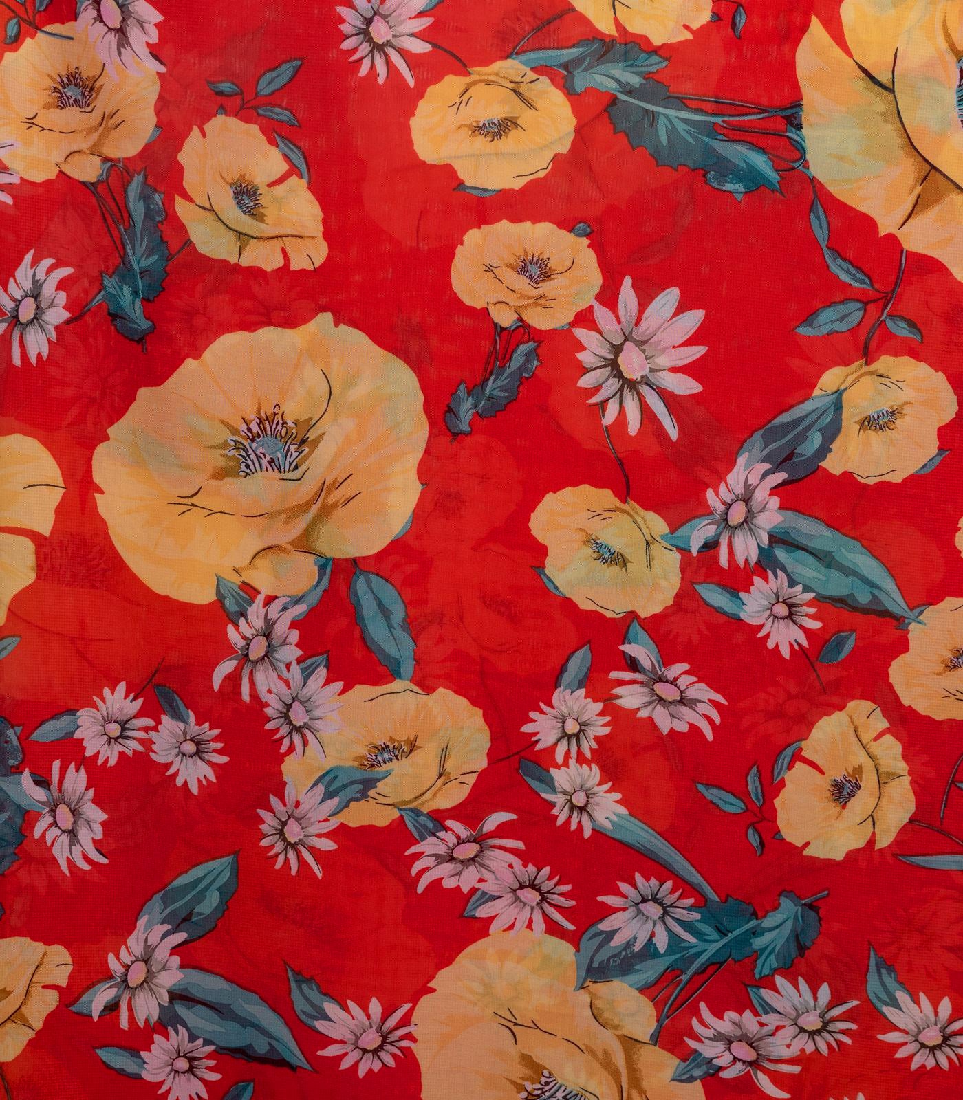 Red/Yellow Floral Woven Fabric