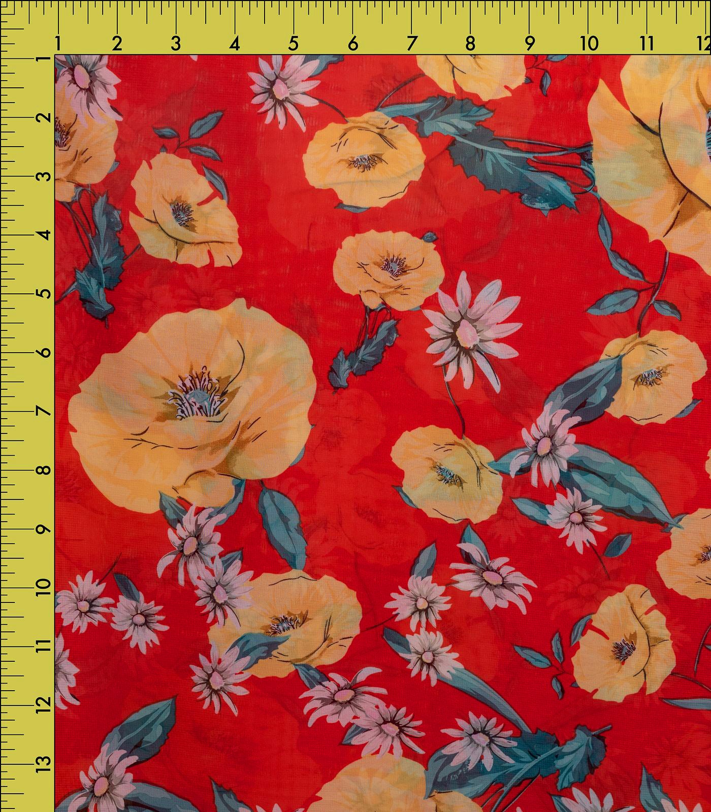 Red/Yellow Floral Woven Fabric