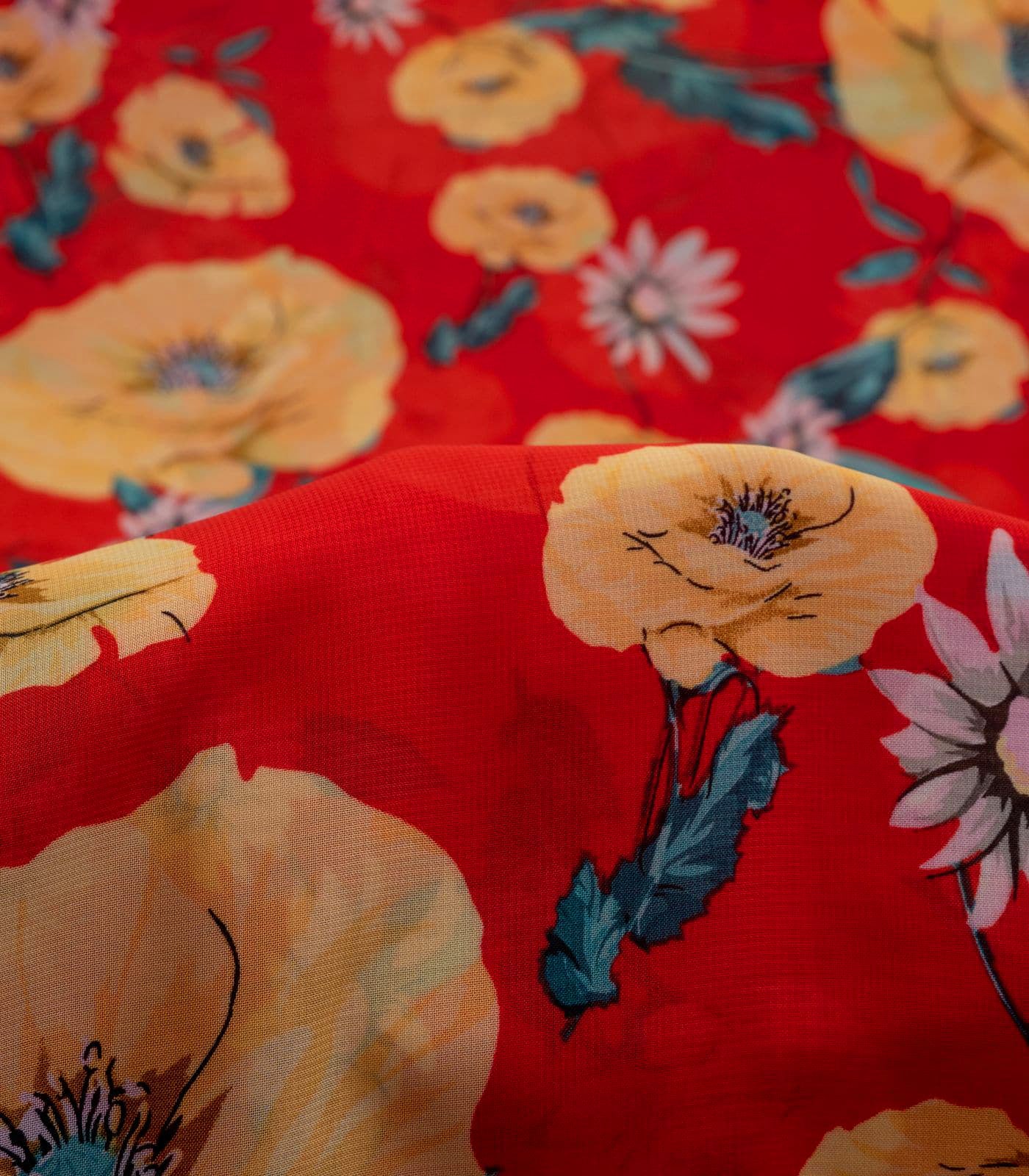Red/Yellow Floral Woven Fabric